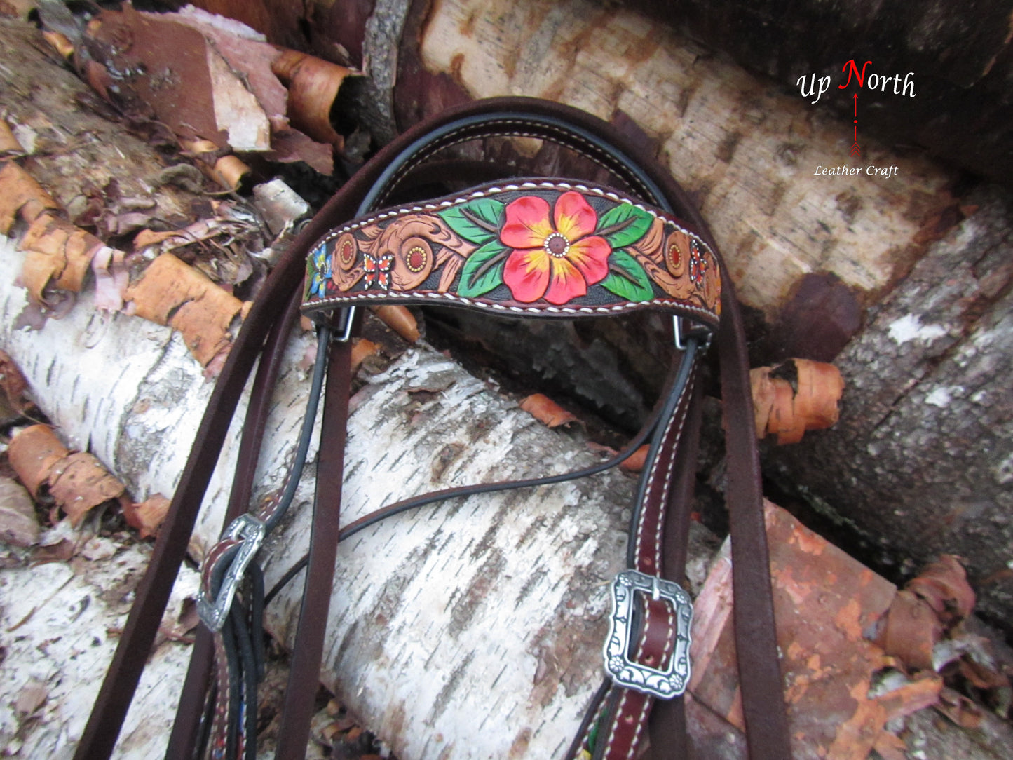 (01HB25) Tooled Leather Headstall with Browband - Primrose