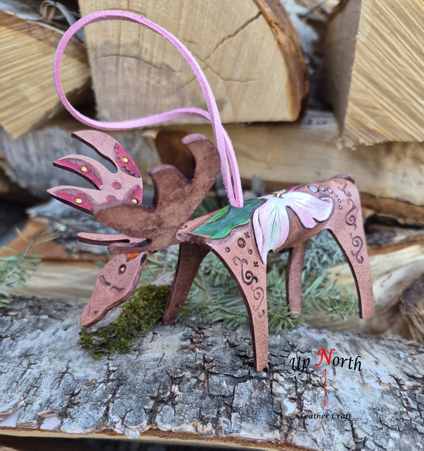 (01OM26) Leather Moose Ornament - Lady Slipper