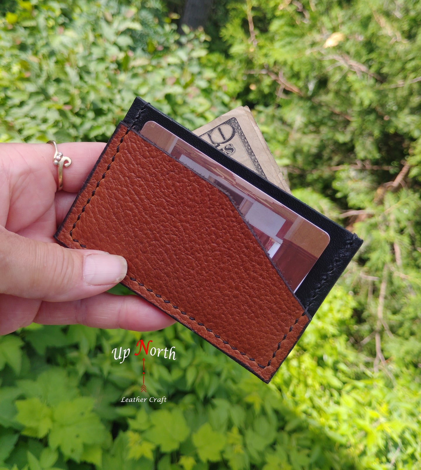 (01SW25) Leather 3-Slot Minimalist Wallet - Black and Brown