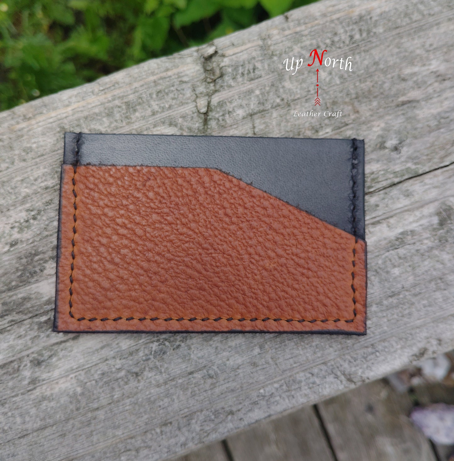 (01SW25) Leather 3-Slot Minimalist Wallet - Black and Brown
