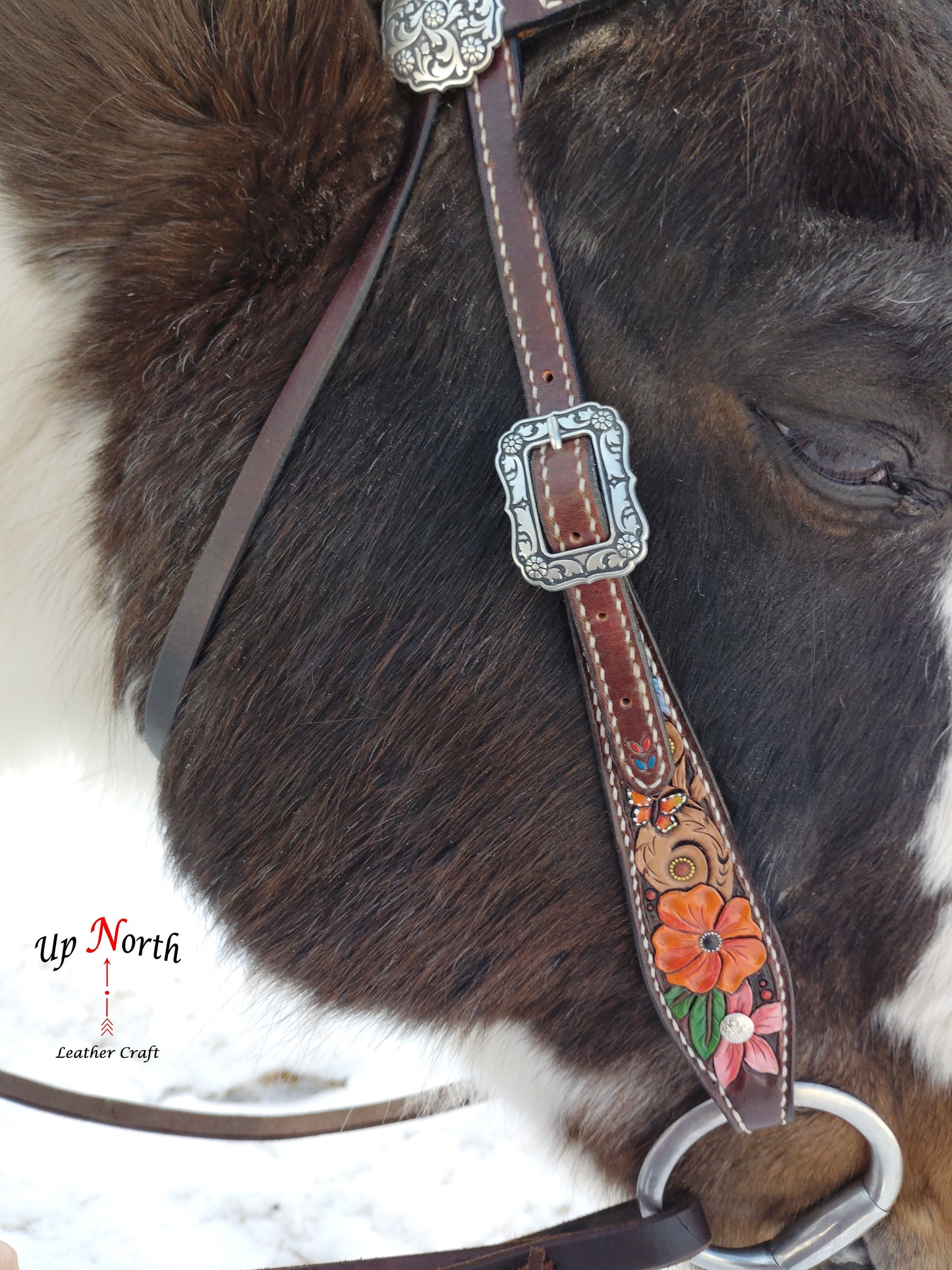 (01HB25) Tooled Leather Headstall with Browband - Primrose