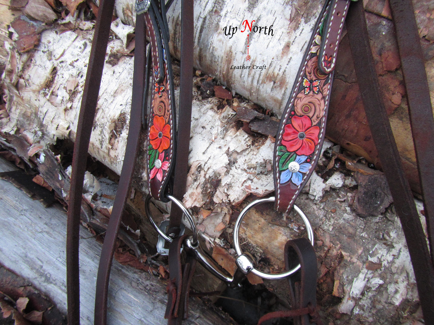 (01HB25) Tooled Leather Headstall with Browband - Primrose