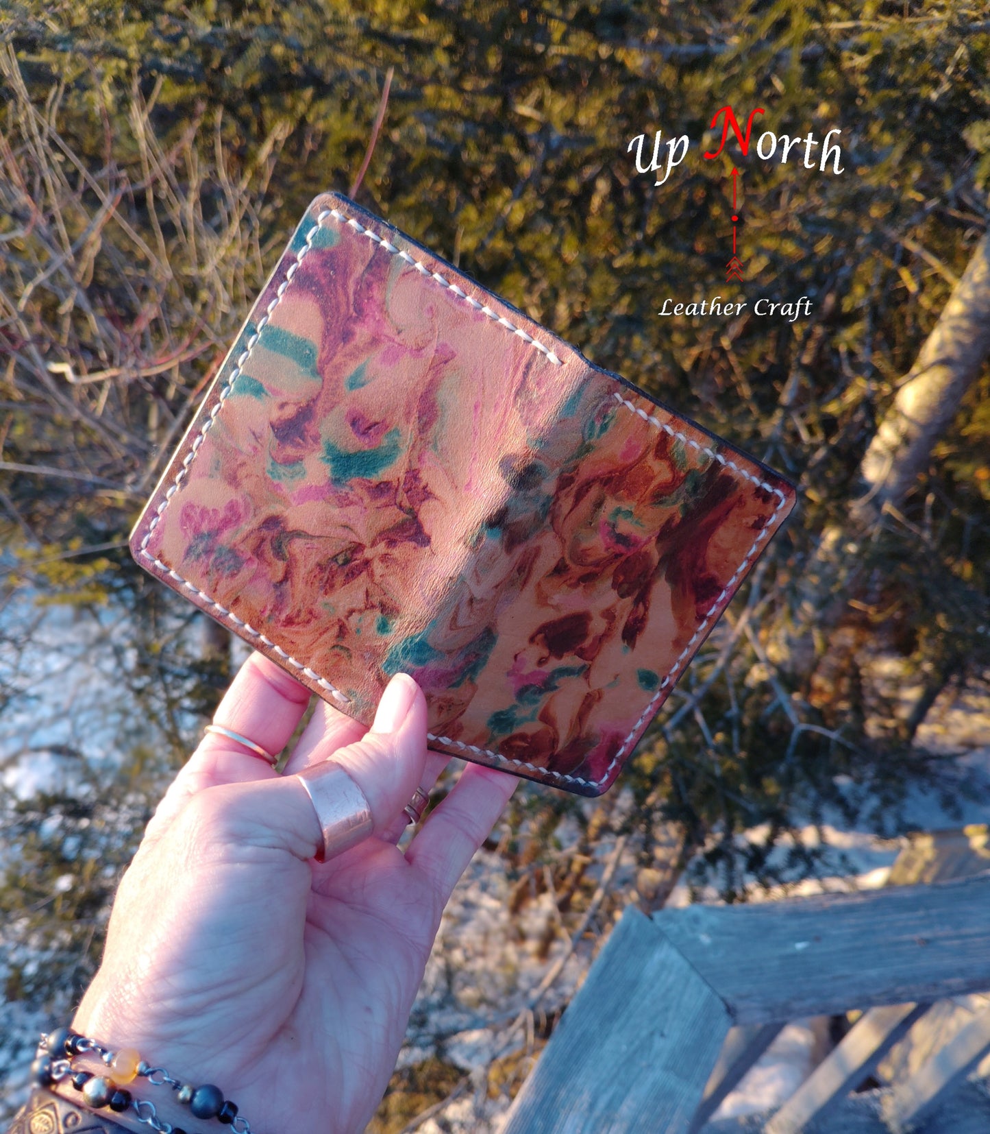 (01CW25) Handmade Leather Card Wallet - Southwest Sunset