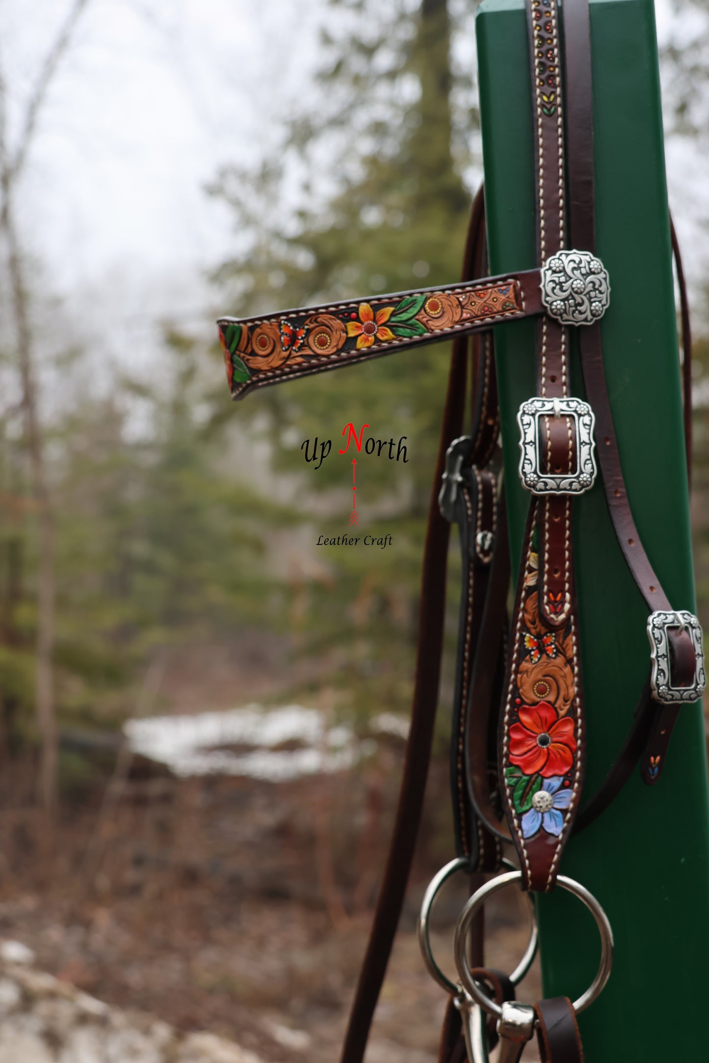 (01HB25) Tooled Leather Headstall with Browband - Primrose