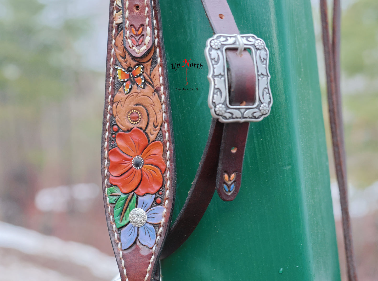 (01HB25) Tooled Leather Headstall with Browband - Primrose