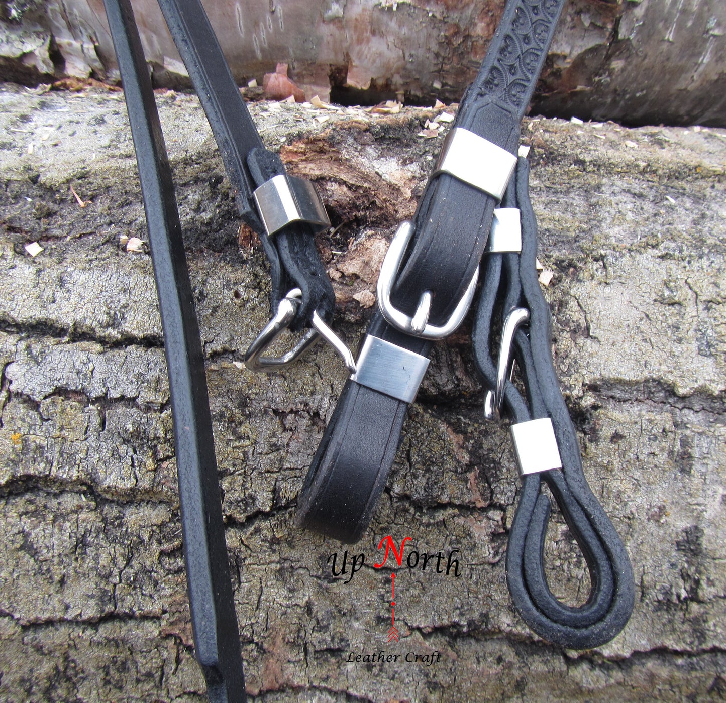 (01RE25) Leather English Reins, Tooled - Size: Oversize