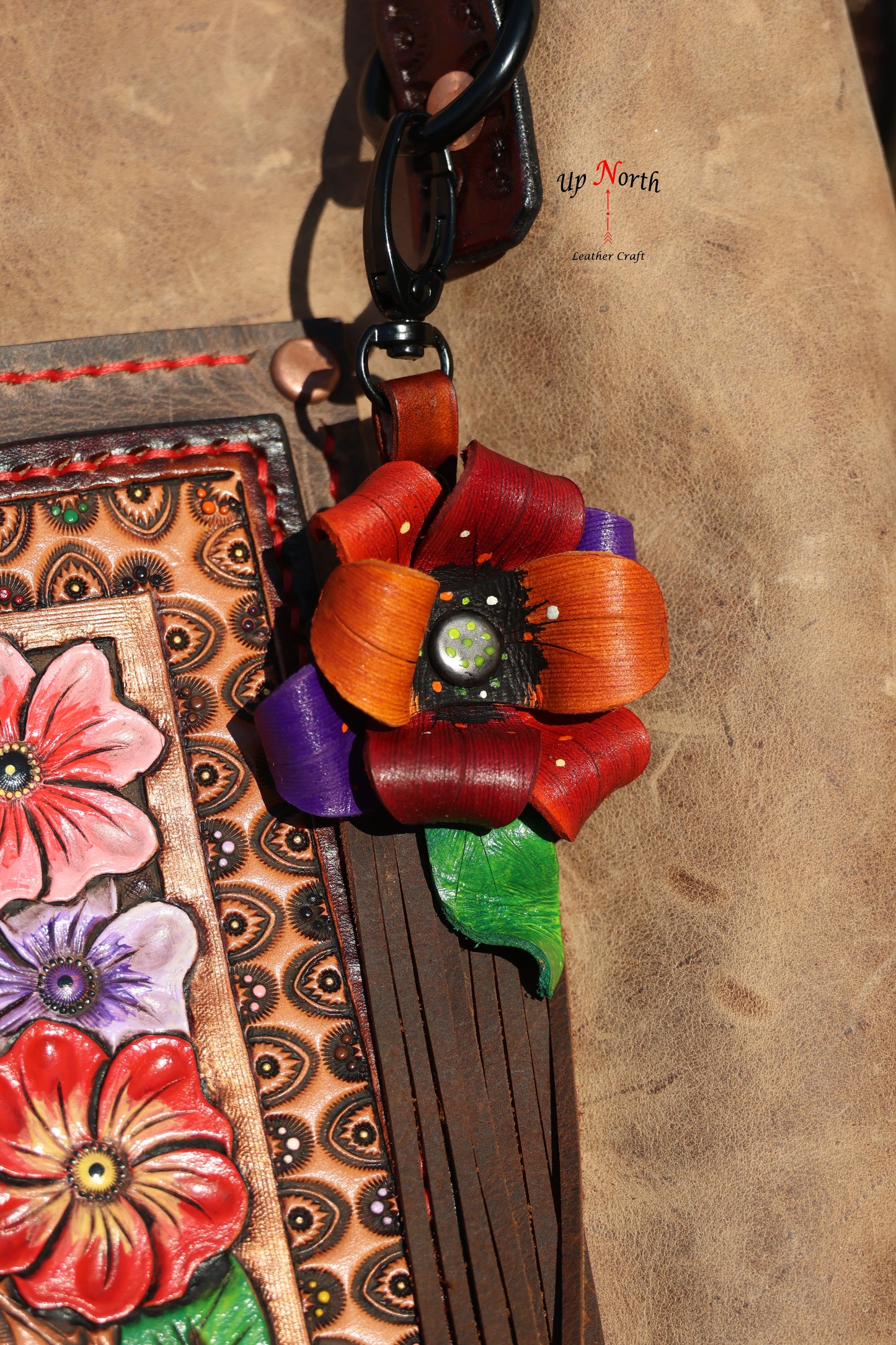 (01TOT25) Up North Leather Tote Bag - Smoke and Flowers