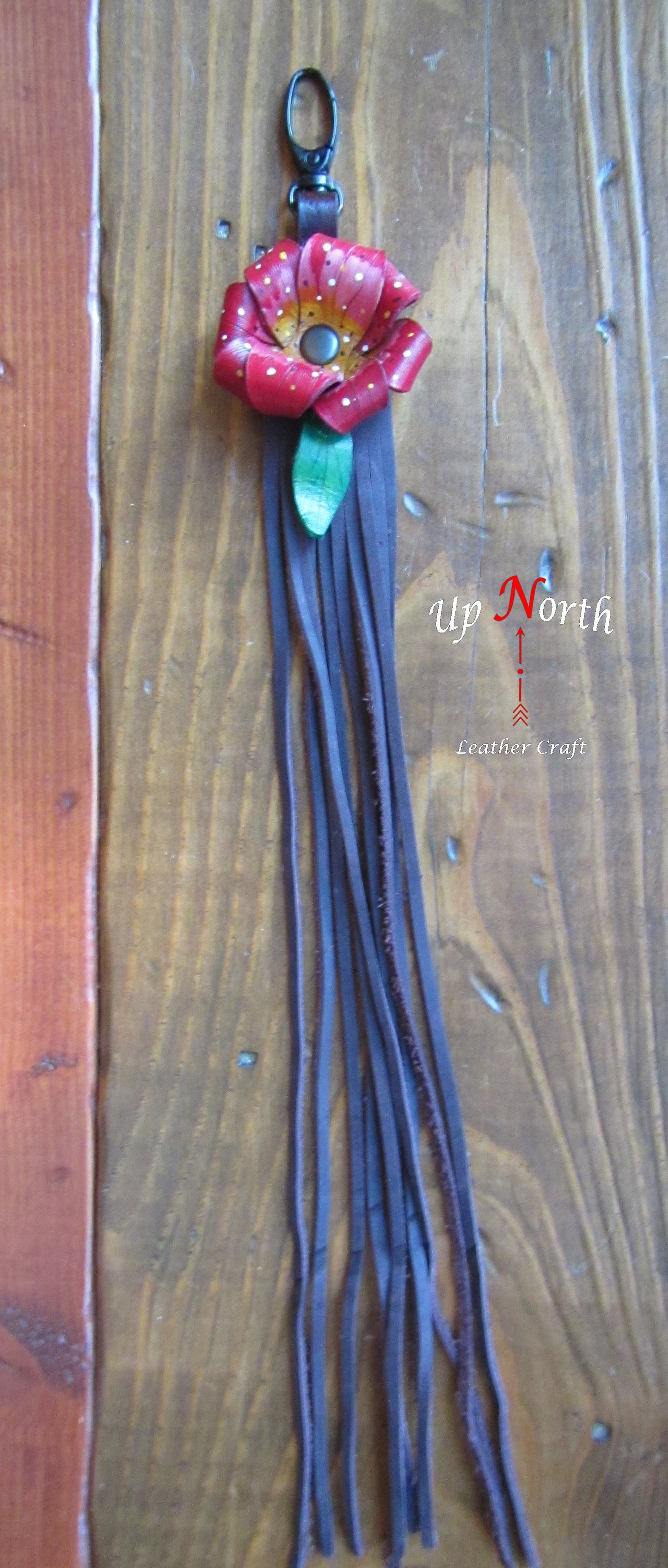 (02PC25) Leather Flower Purse Charm - Ruby Red