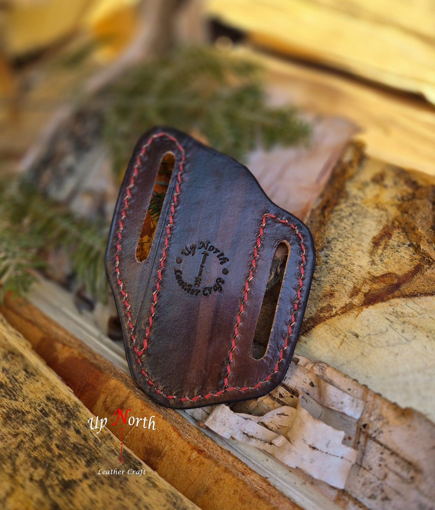 (02PK26) Tooled Leather Pocketknife Sheath - Two Flowers