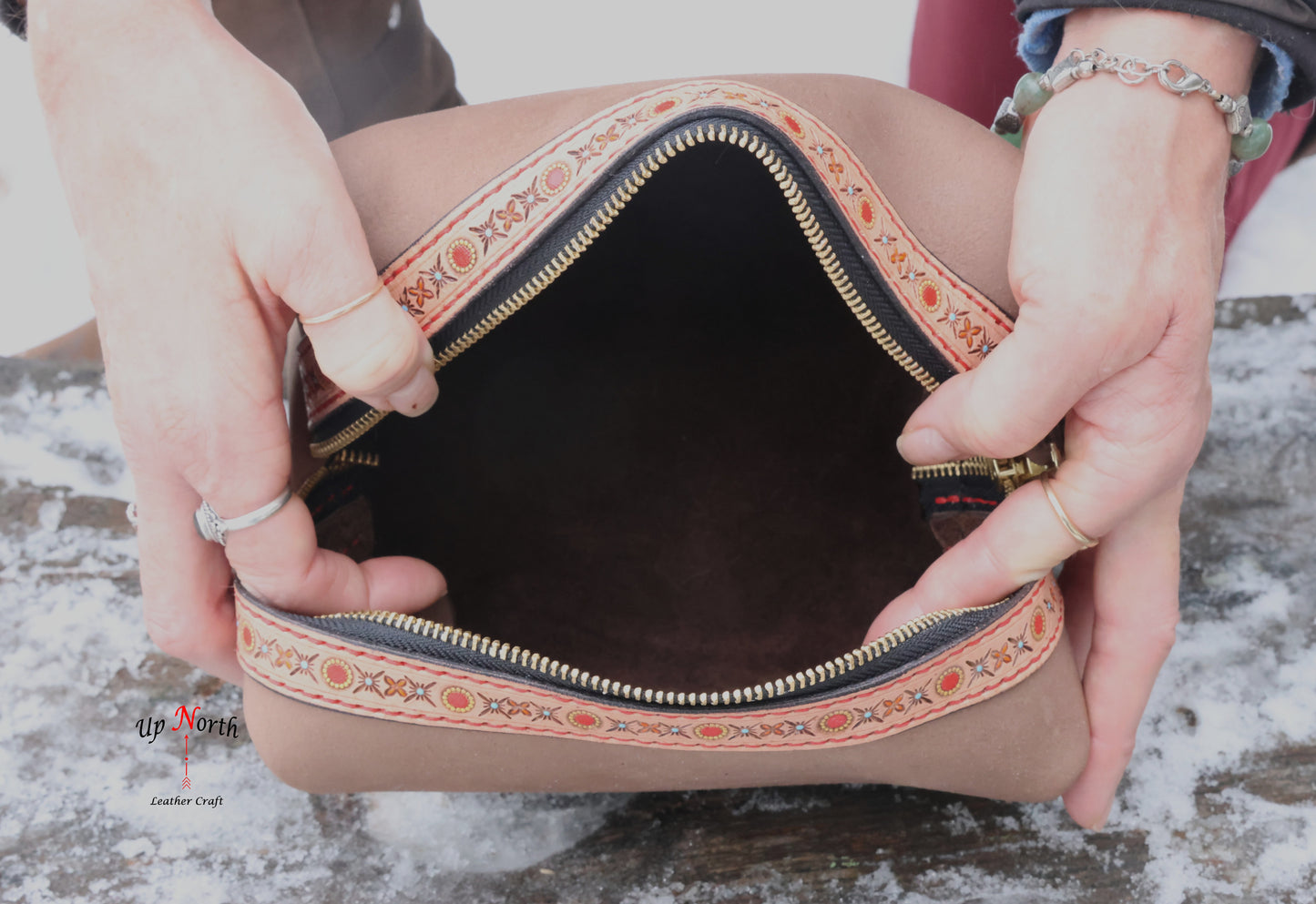 (02TB25) Leather Toiletry Bag - Hazelnut