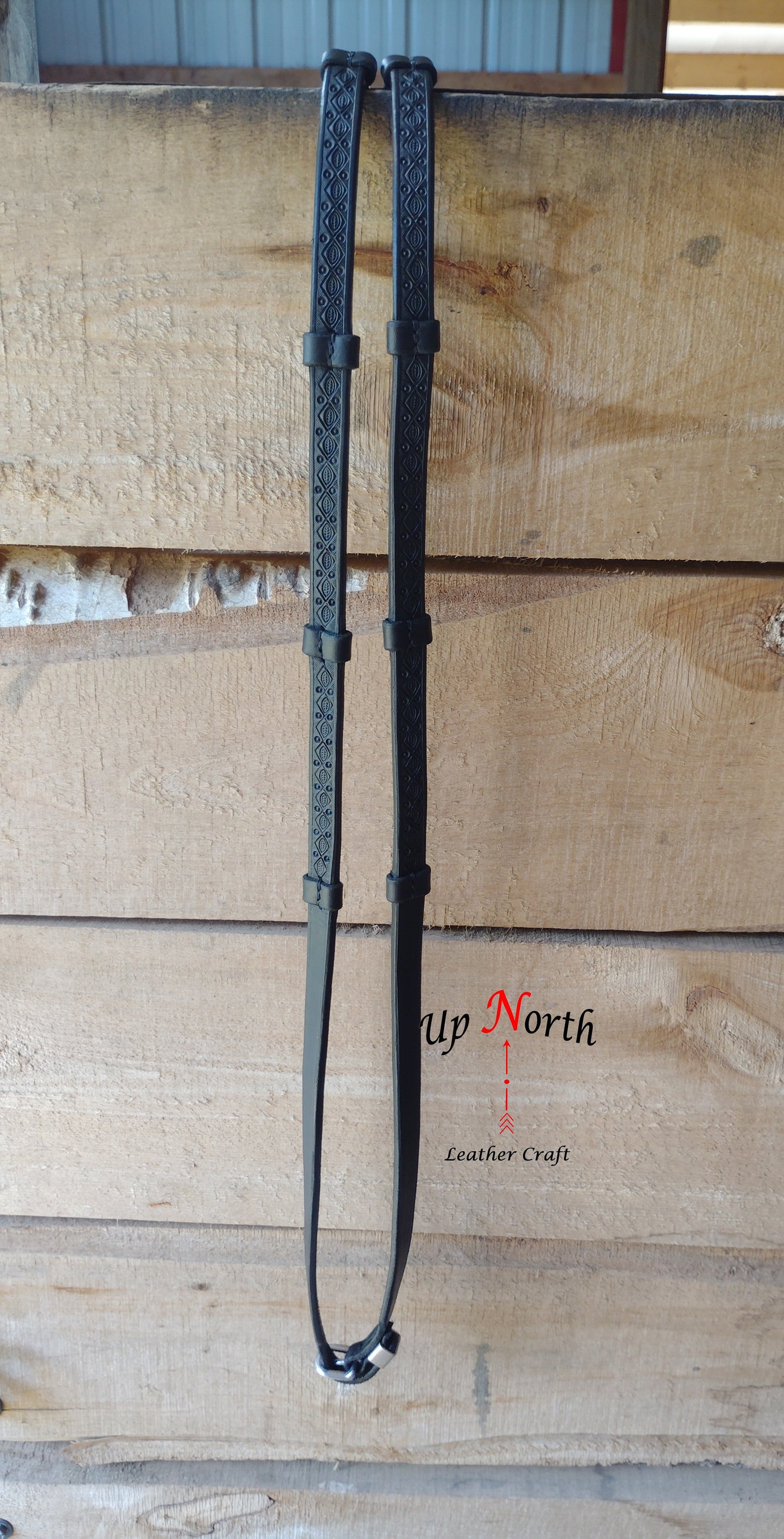 (02RE25) Leather English Reins, Tooled - Size: Horse