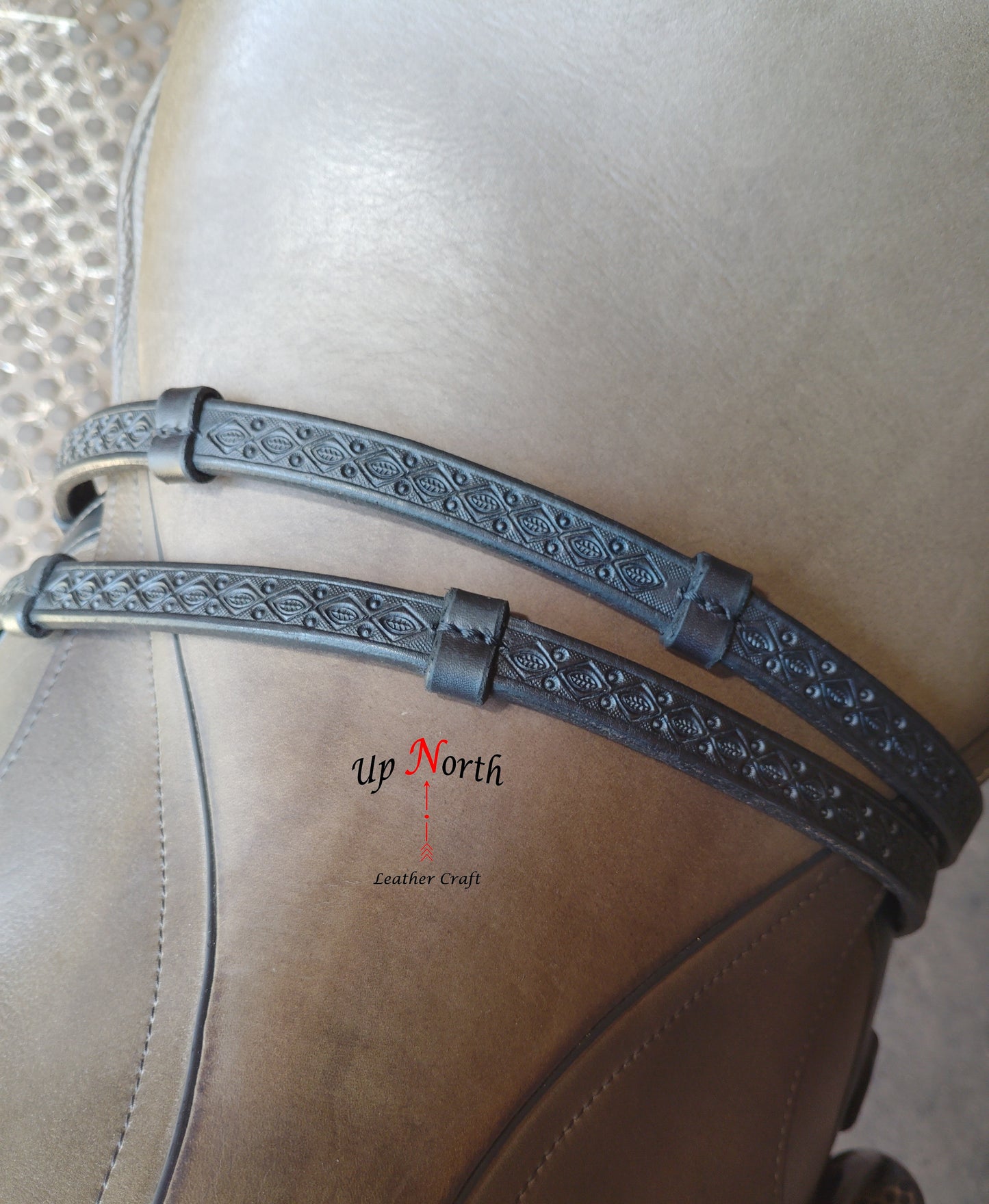(02RE25) Leather English Reins, Tooled - Size: Horse