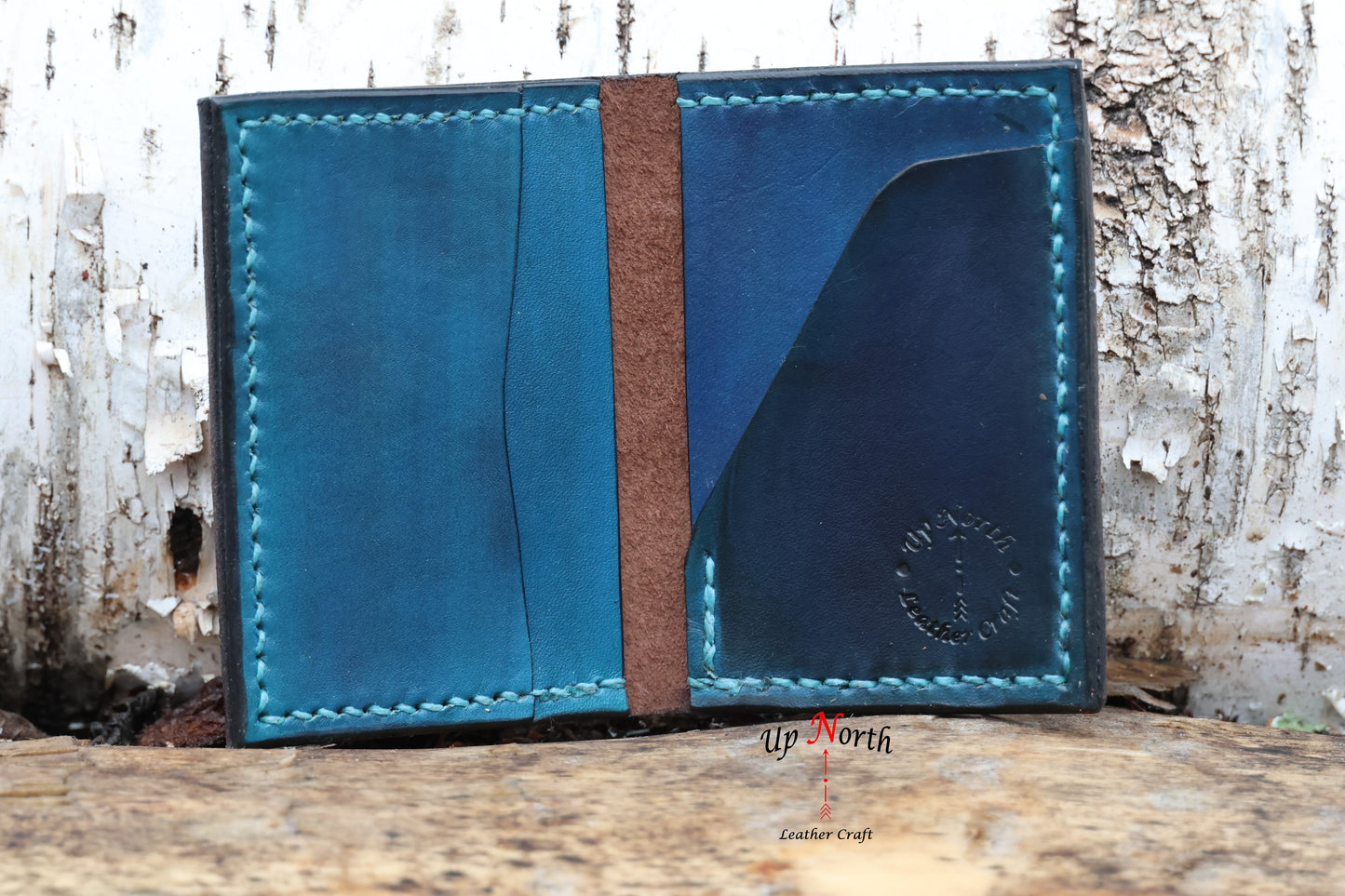 (03CW25) Leather Card Wallet - Turquoise
