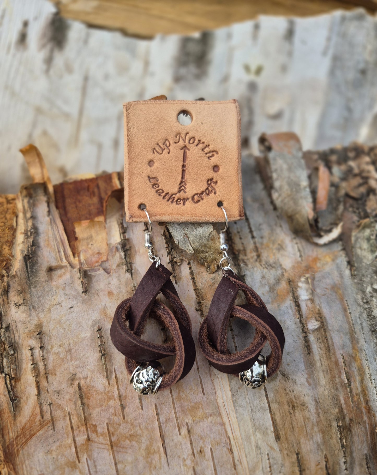 (03ER26) Leather Earrings - Chocolate Bead Tangles