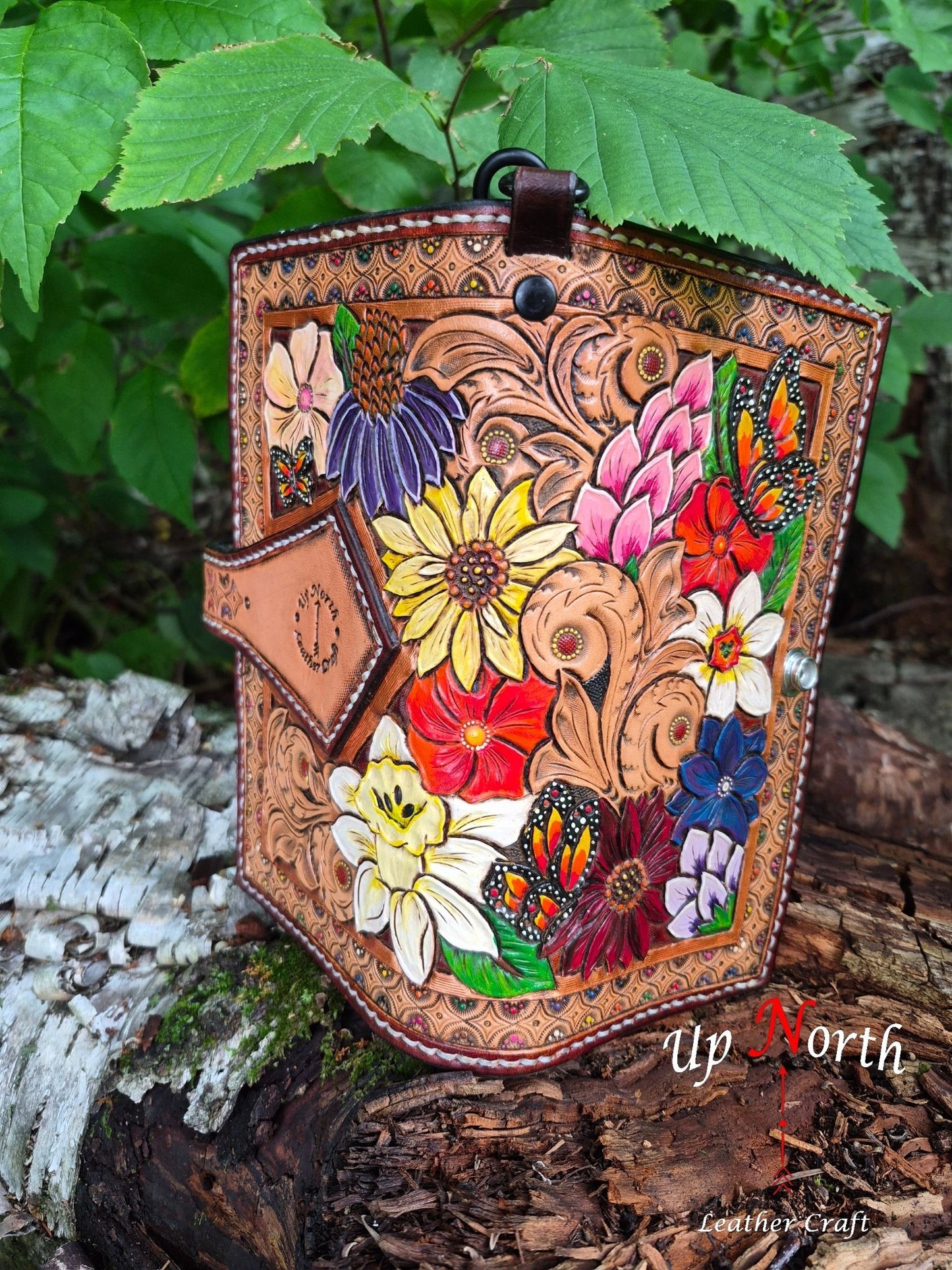 (03LLW26) Tooled Leather Ladies Wallet - Flower Garden