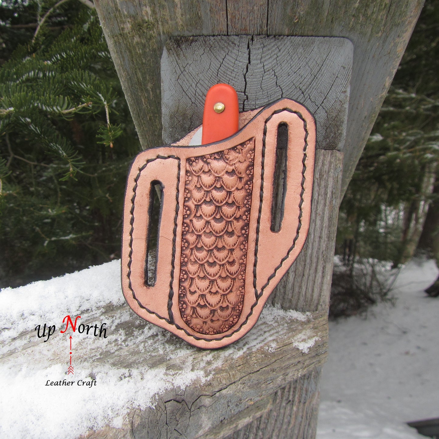 (03PK25) Leather Knife Sheath - Tooled
