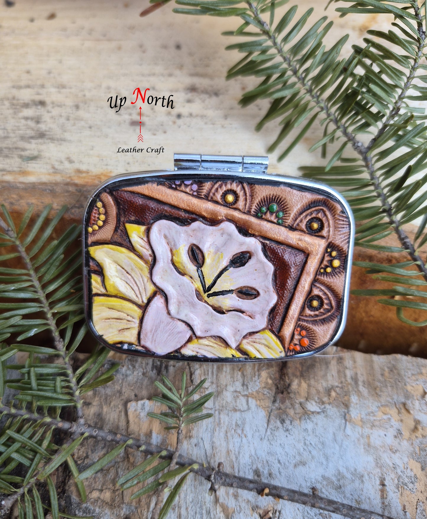 (03PP26) Pill Box with Leather Patch - Daffodil