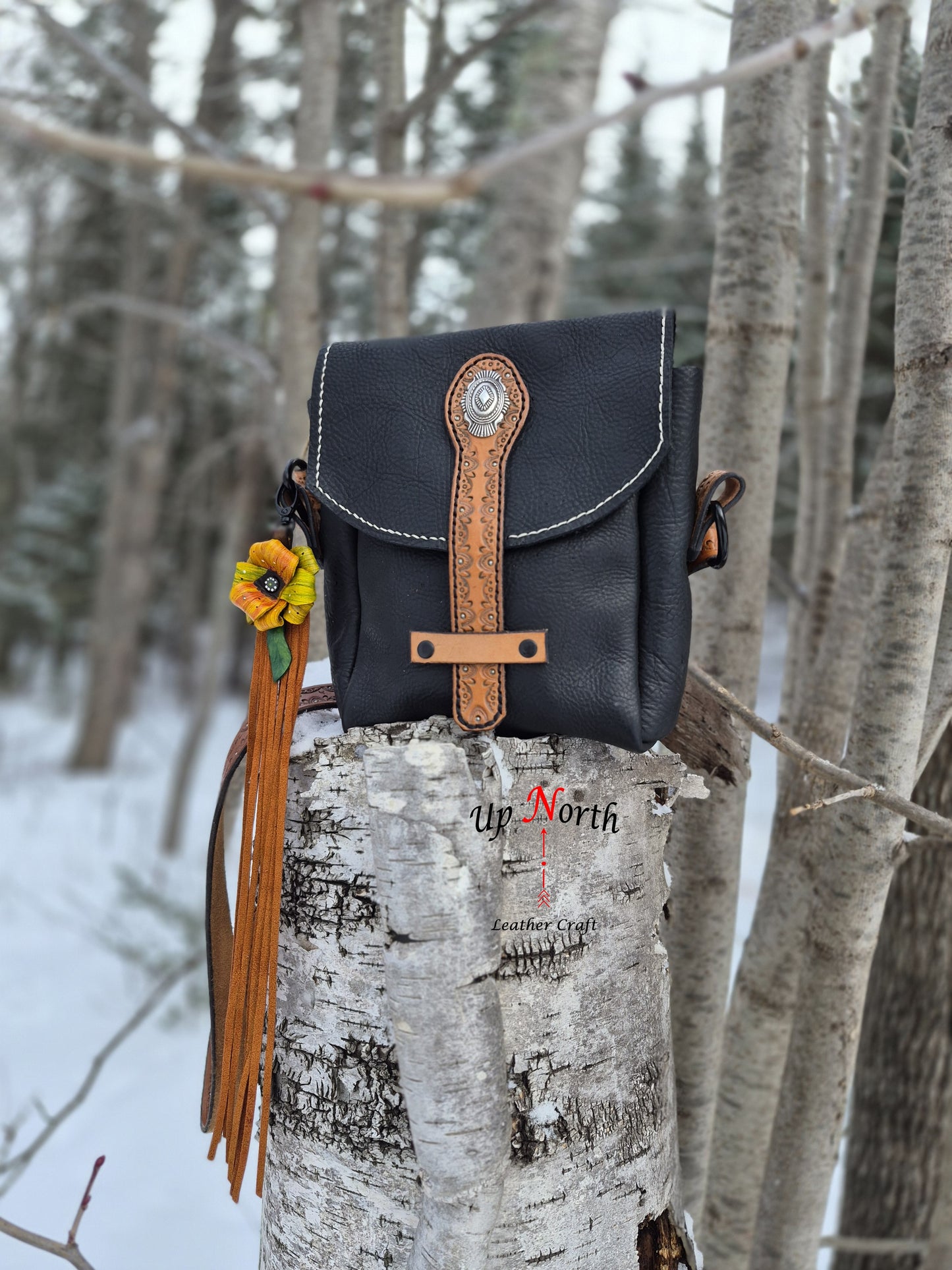 (04PC26) Leather Flower Purse Charm - Naranja