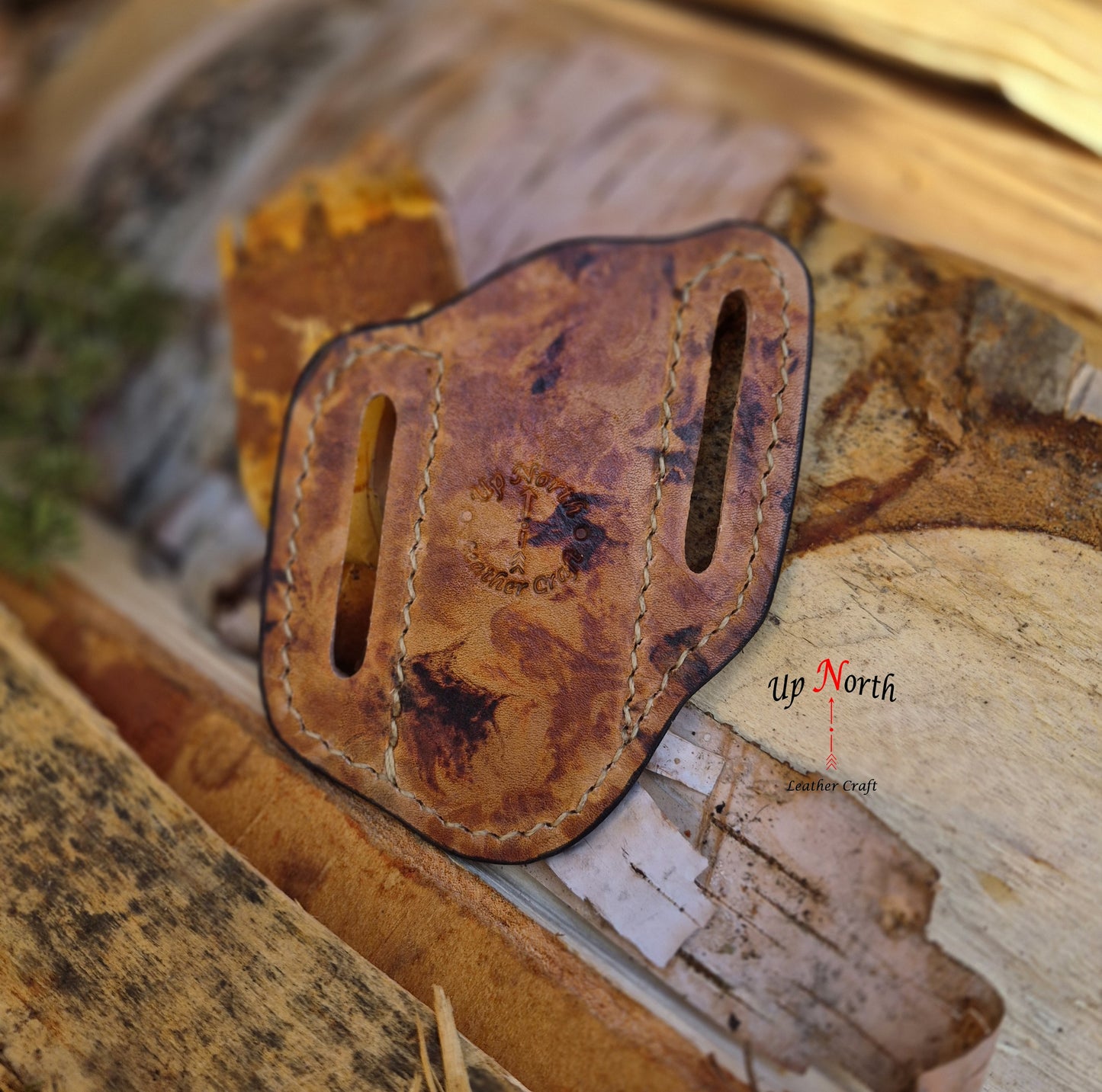 (04PK26) Leather Pocket Knife Sheath - Spring Camouflage