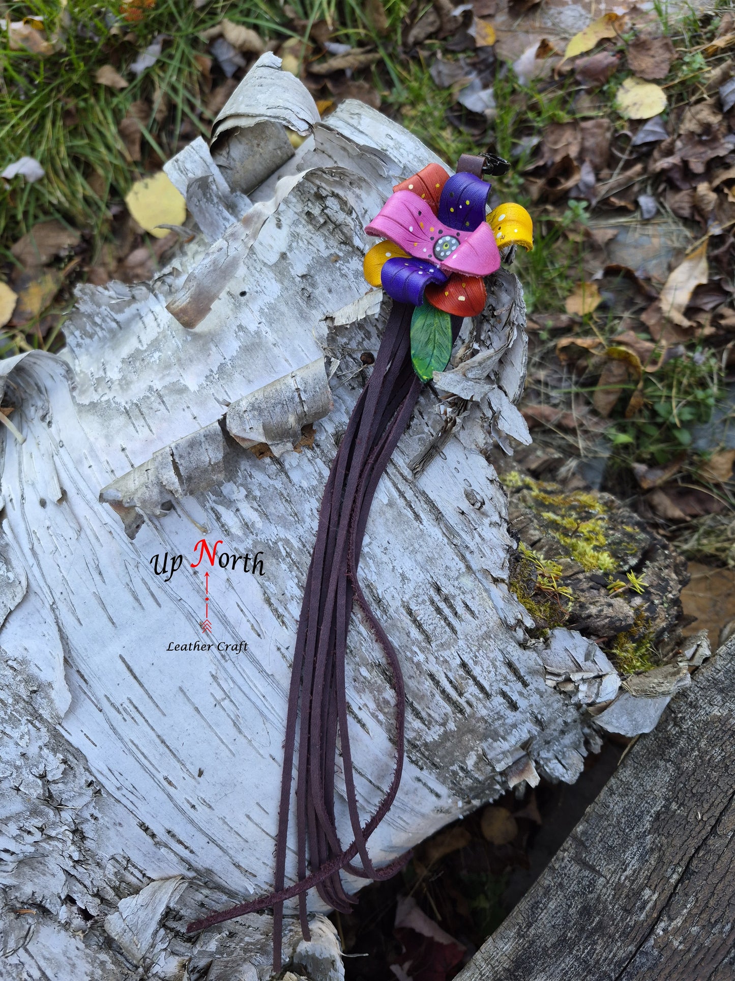 (05PC25) Leather Flower Purse Charm - Wisteria