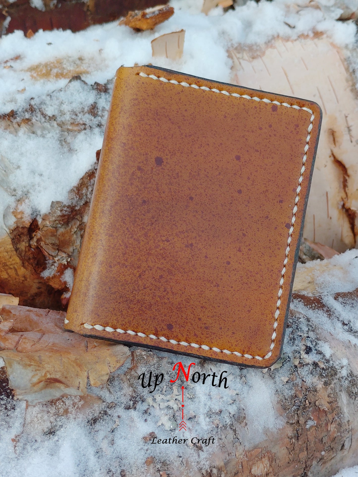 (08CW25) Handmade Leather Card Wallet - Spotted Buckskin