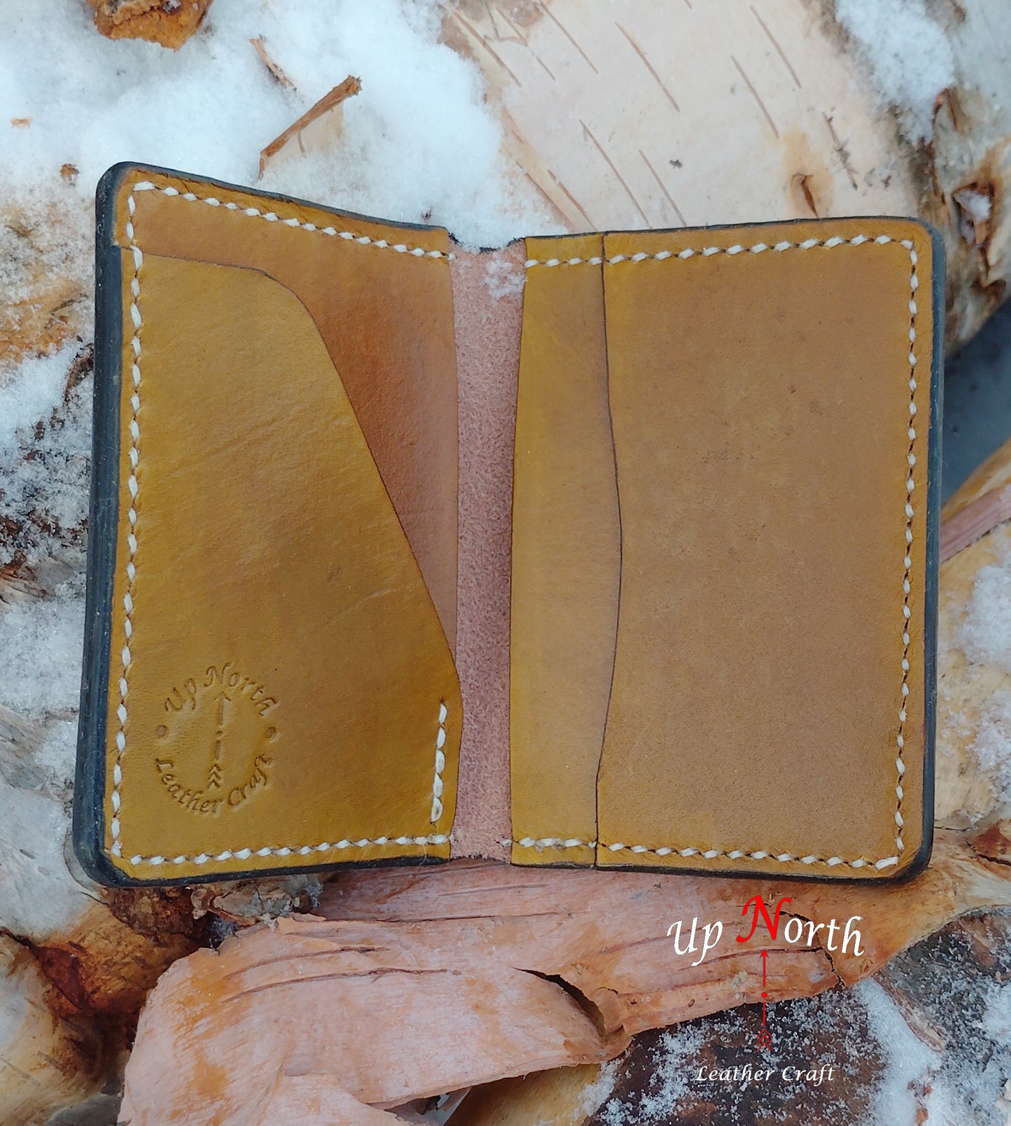 (08CW25) Handmade Leather Card Wallet - Spotted Buckskin