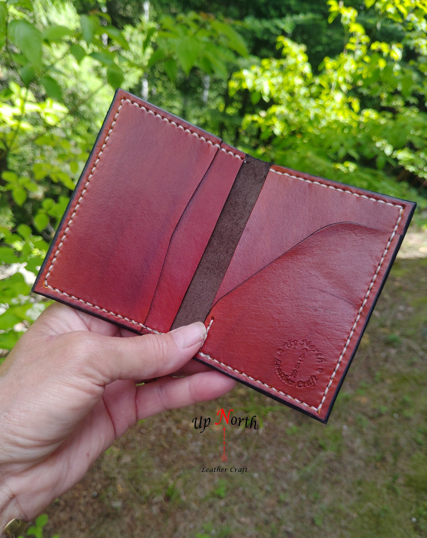 (06CW25) Leather Card Wallet - Wood Grain
