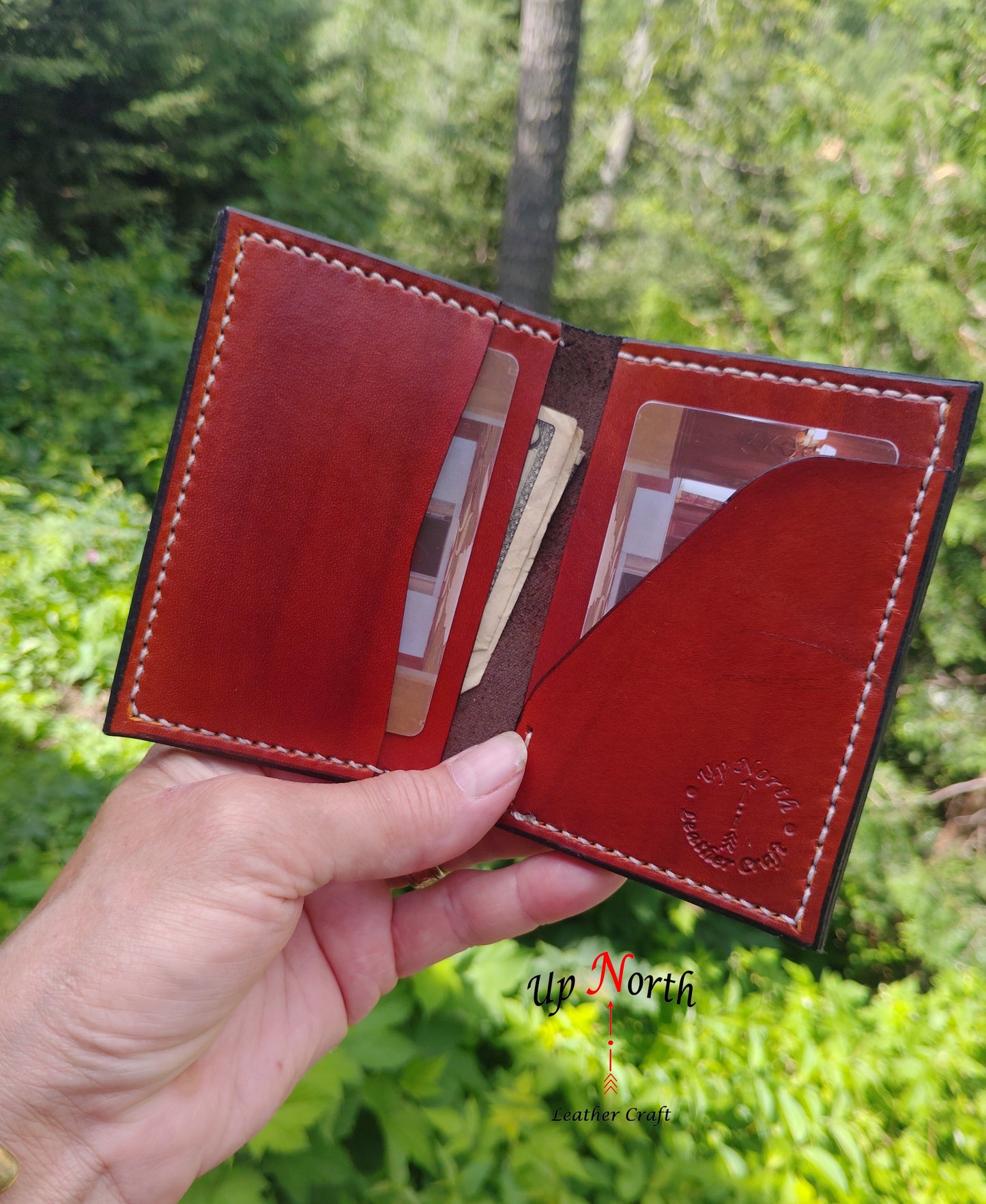 (06CW25) Leather Card Wallet - Wood Grain