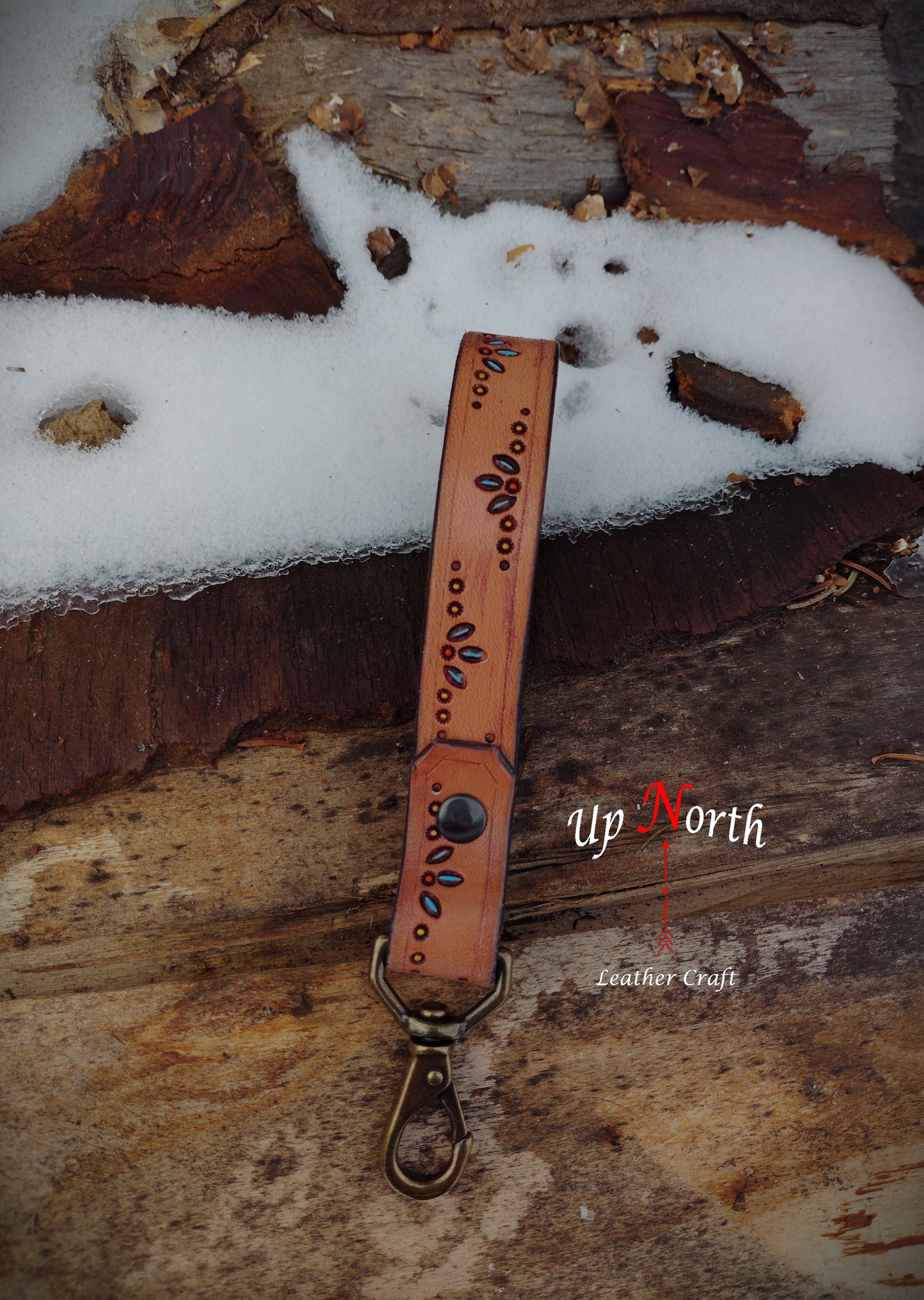(06LA25) Leather Lanyard - Sweet Blue Flowers