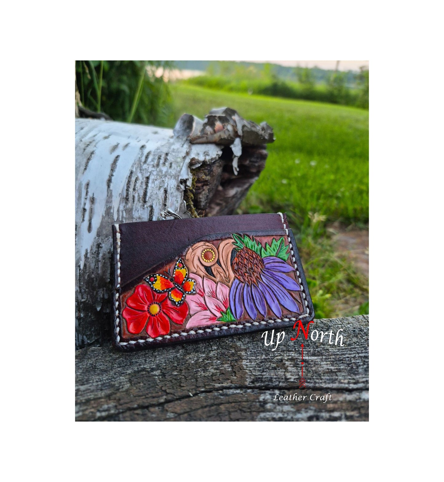 (06SW26) Leather Minimalist 3-Slot Wallet - Chocolate Flowers