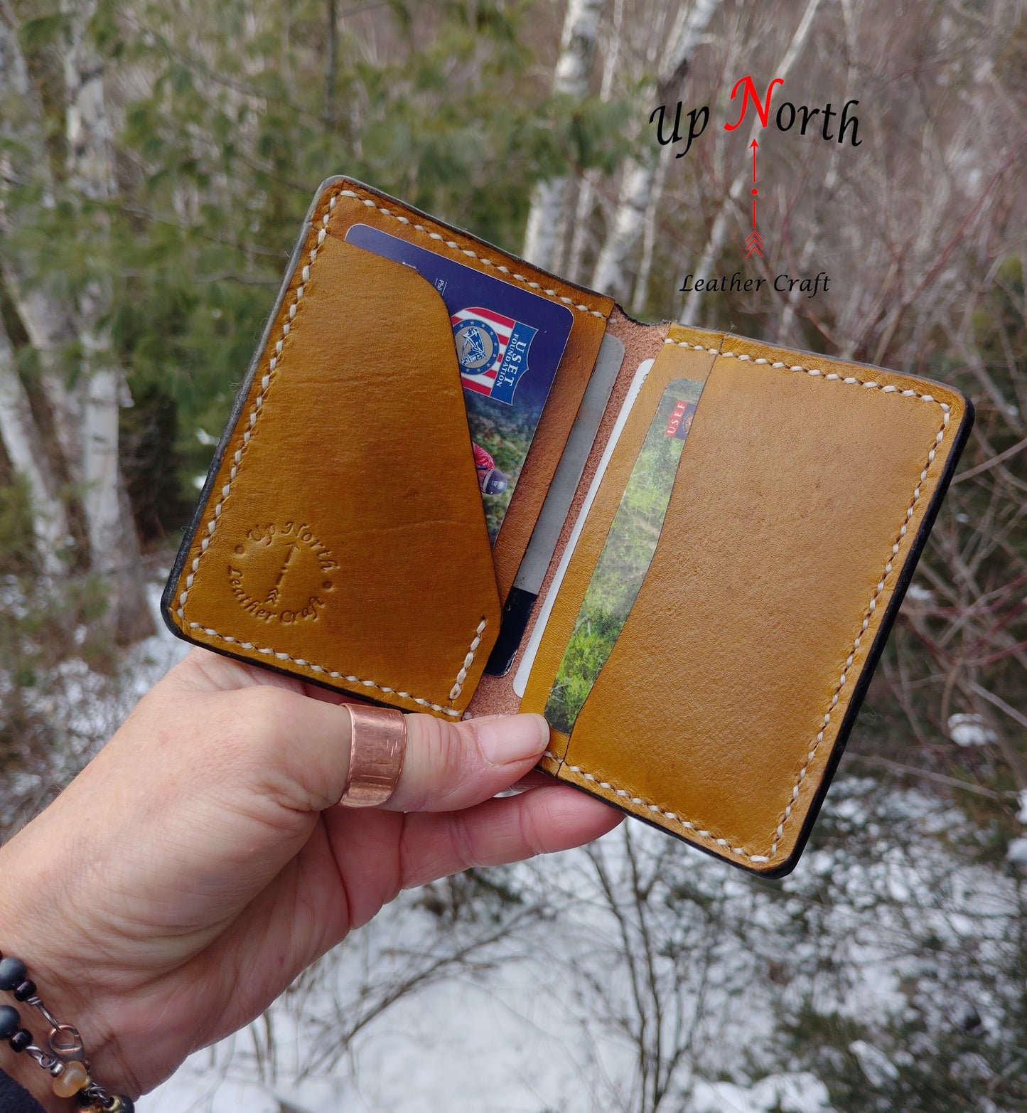 (08CW25) Handmade Leather Card Wallet - Spotted Buckskin
