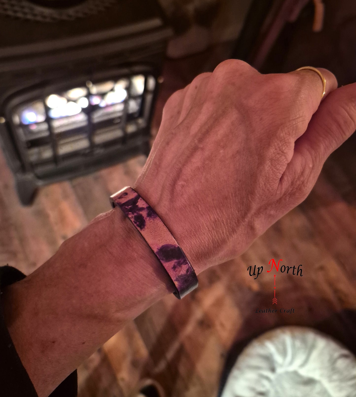 (07BR25)Leather Bracelet - Pink & Purple Tie Dye