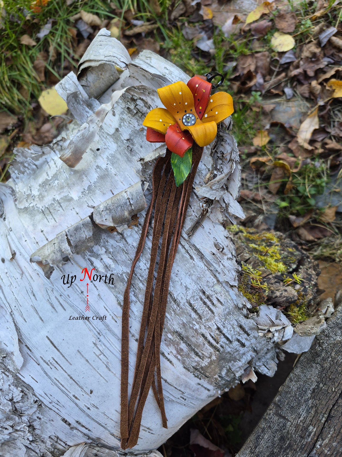 (11PC25) Leather Flower Purse Charm - Cinnamon