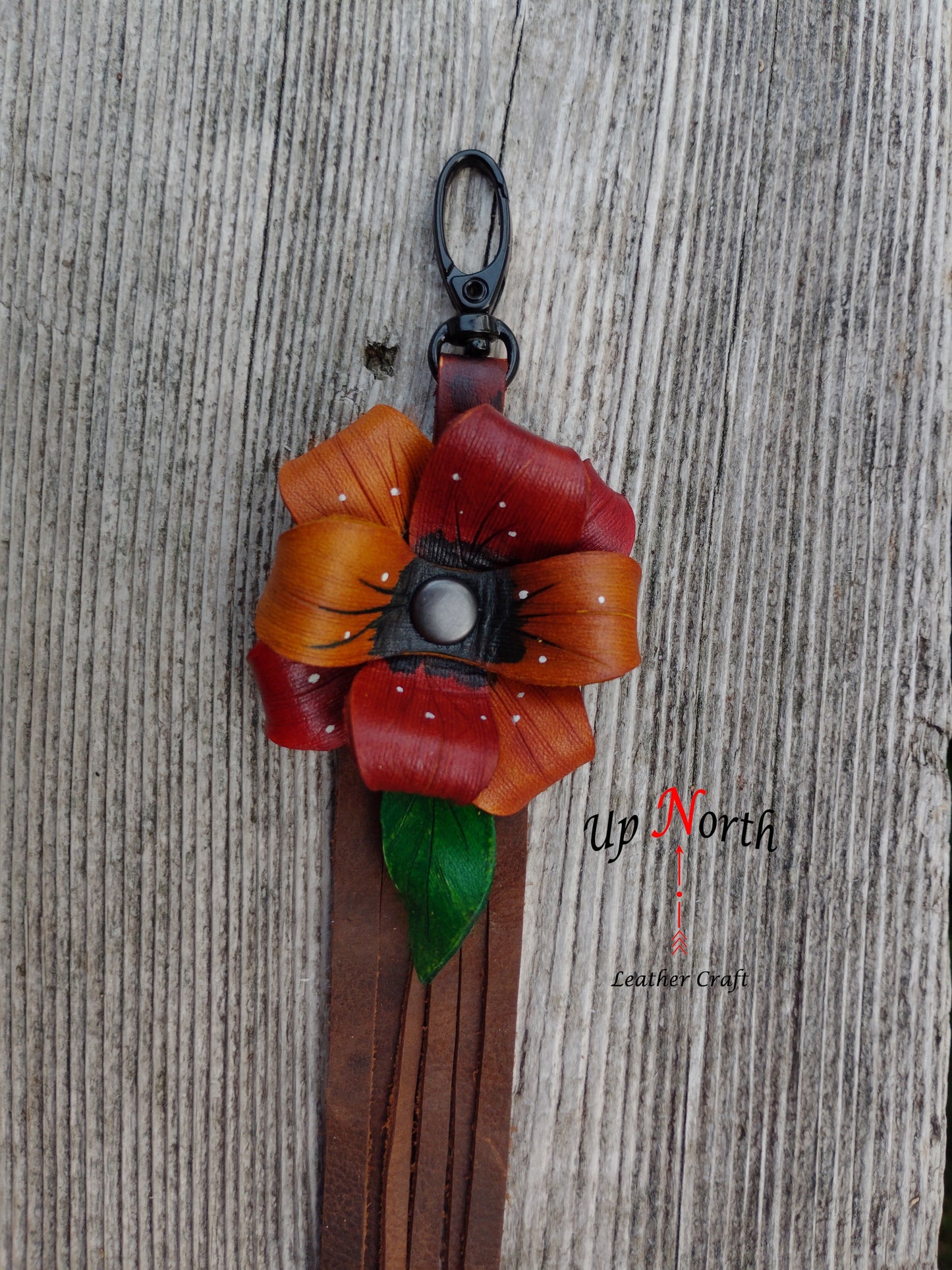 (13PC25) Leather Flower Purse Charm - Brown Sugar