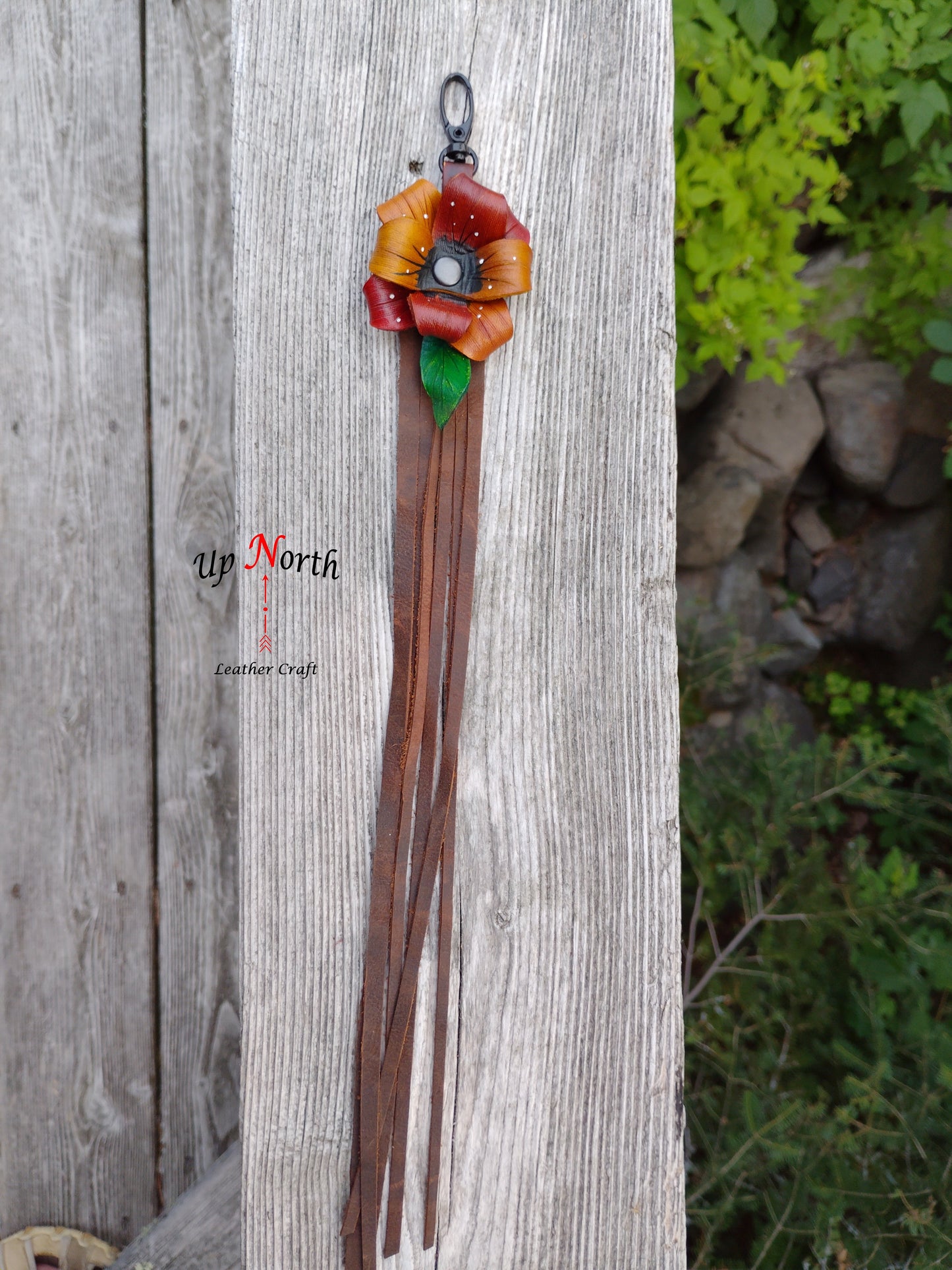 (13PC25) Leather Flower Purse Charm - Brown Sugar