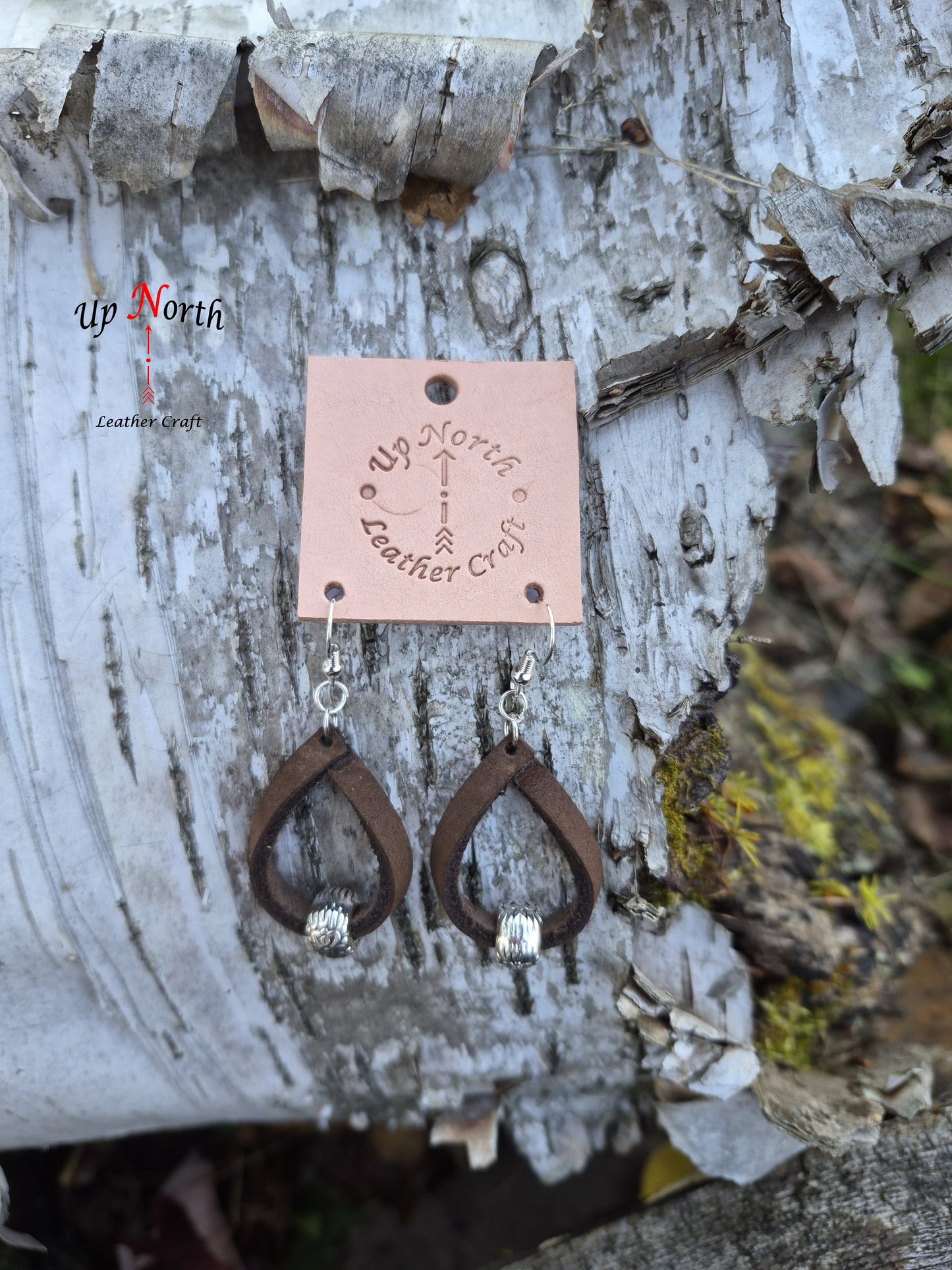 (14ER25) Leather Earrings - Silver Bell