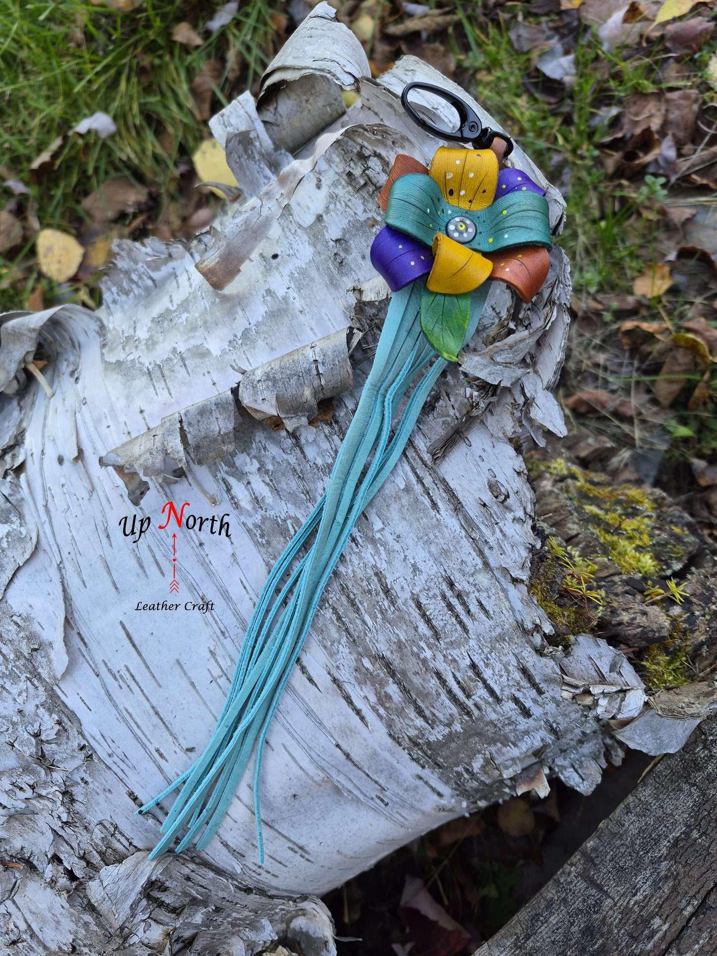 (14PC25) Leather Flower Purse Charm - Ocean Breeze