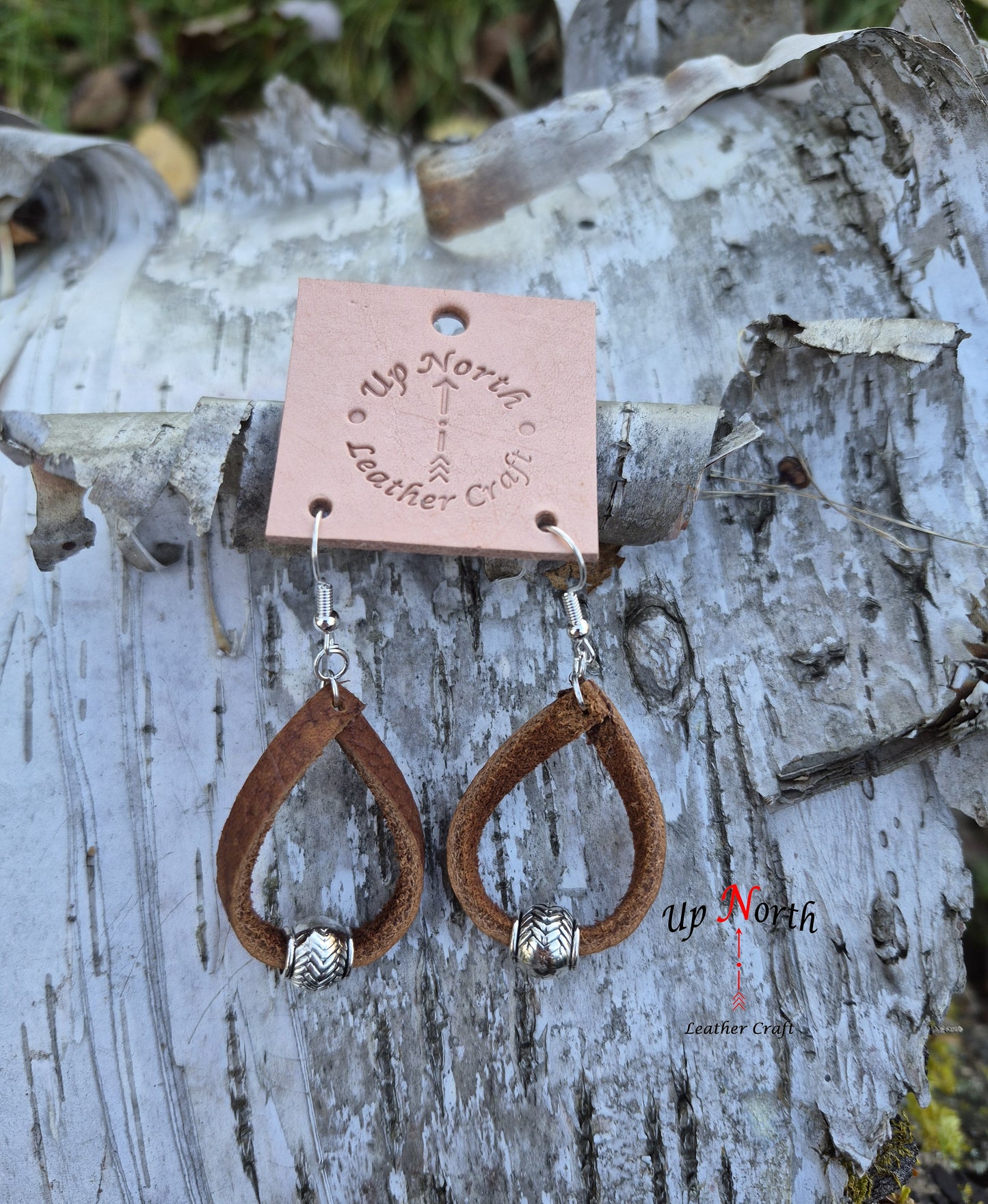 (16ER25) Leather Earrings - Birch