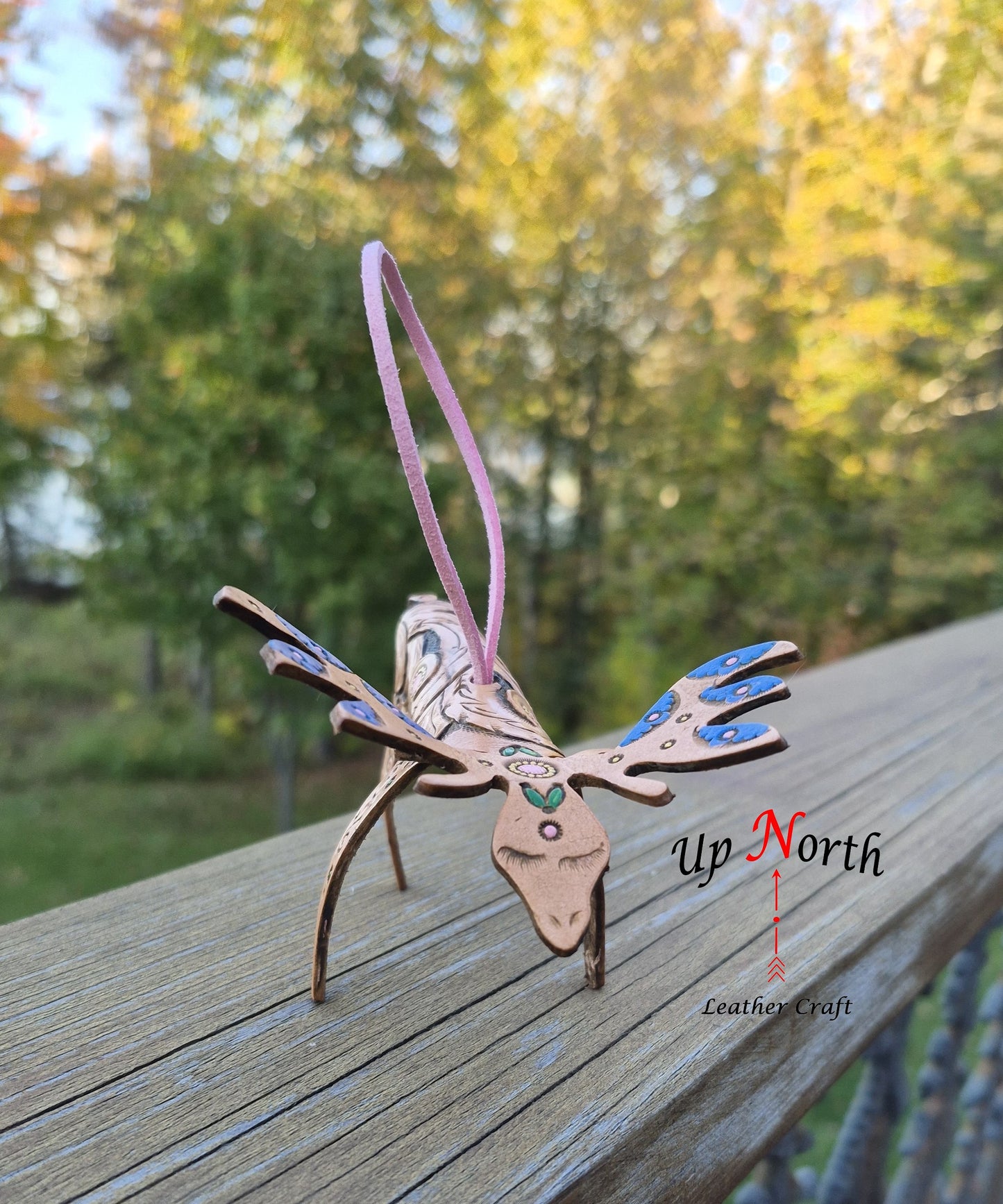 (23OM25) Leather Moose Ornament - Scrolls