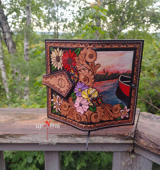 (01JM25) Medium Leather Journal - Evening Canoe