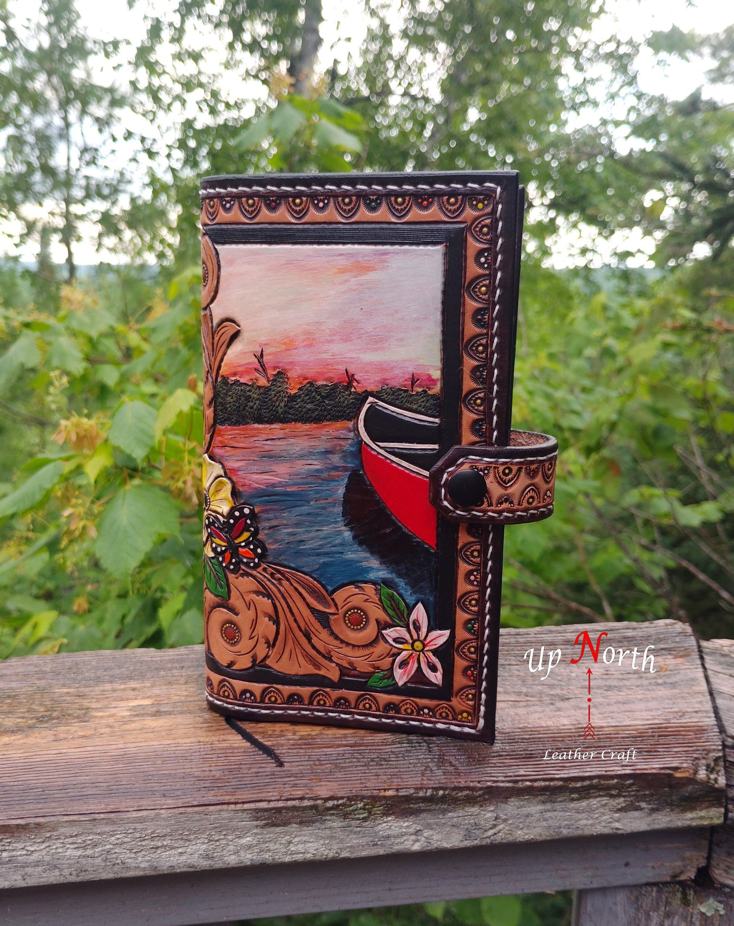 (01JM25) Medium Leather Journal - Evening Canoe
