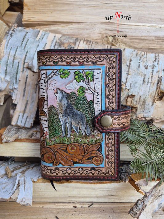 (01JS26) Small Leather Journal - Singing Wolf