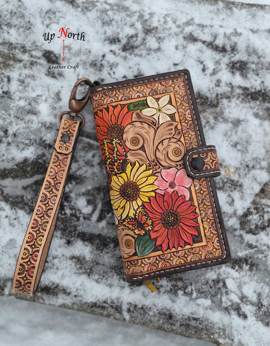 (01LLW26) Tooled Leather Ladies Wallet - Sounds of Summer