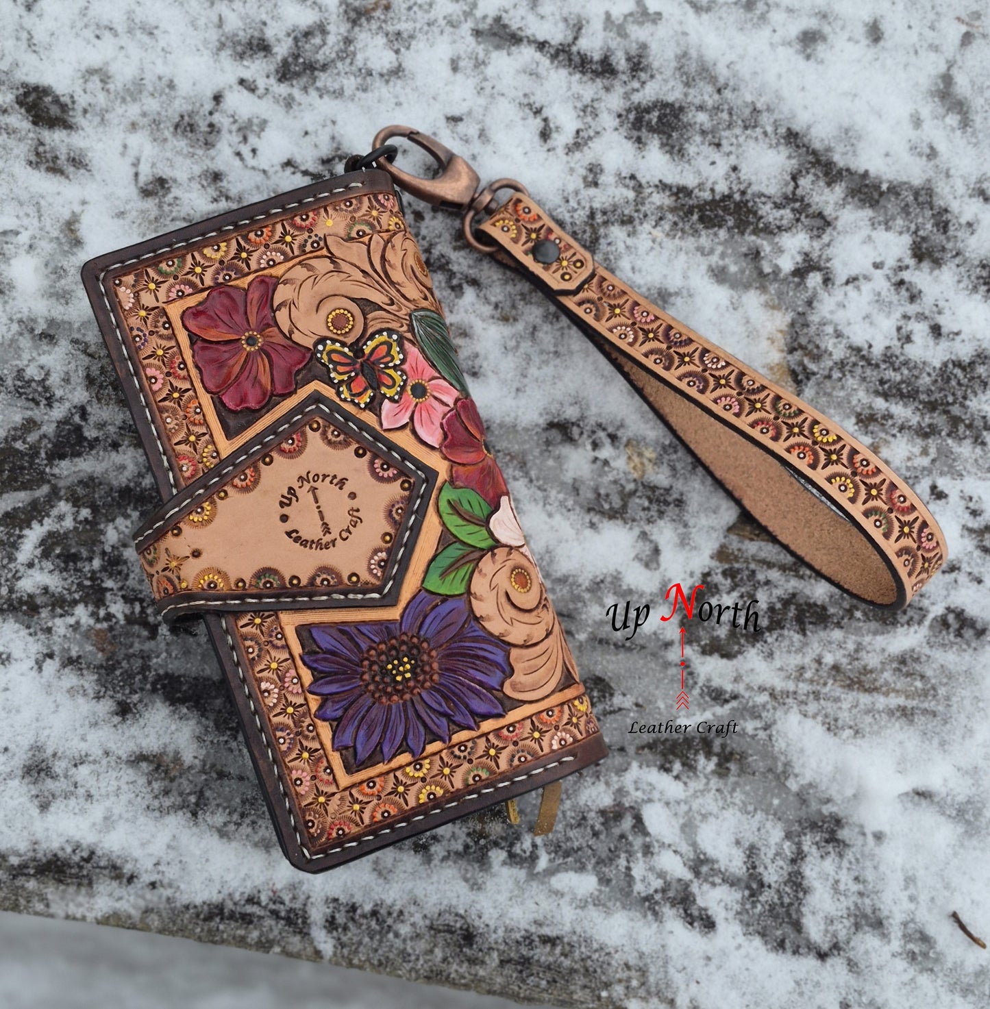 (01LLW26) Tooled Leather Ladies Wallet - Sounds of Summer