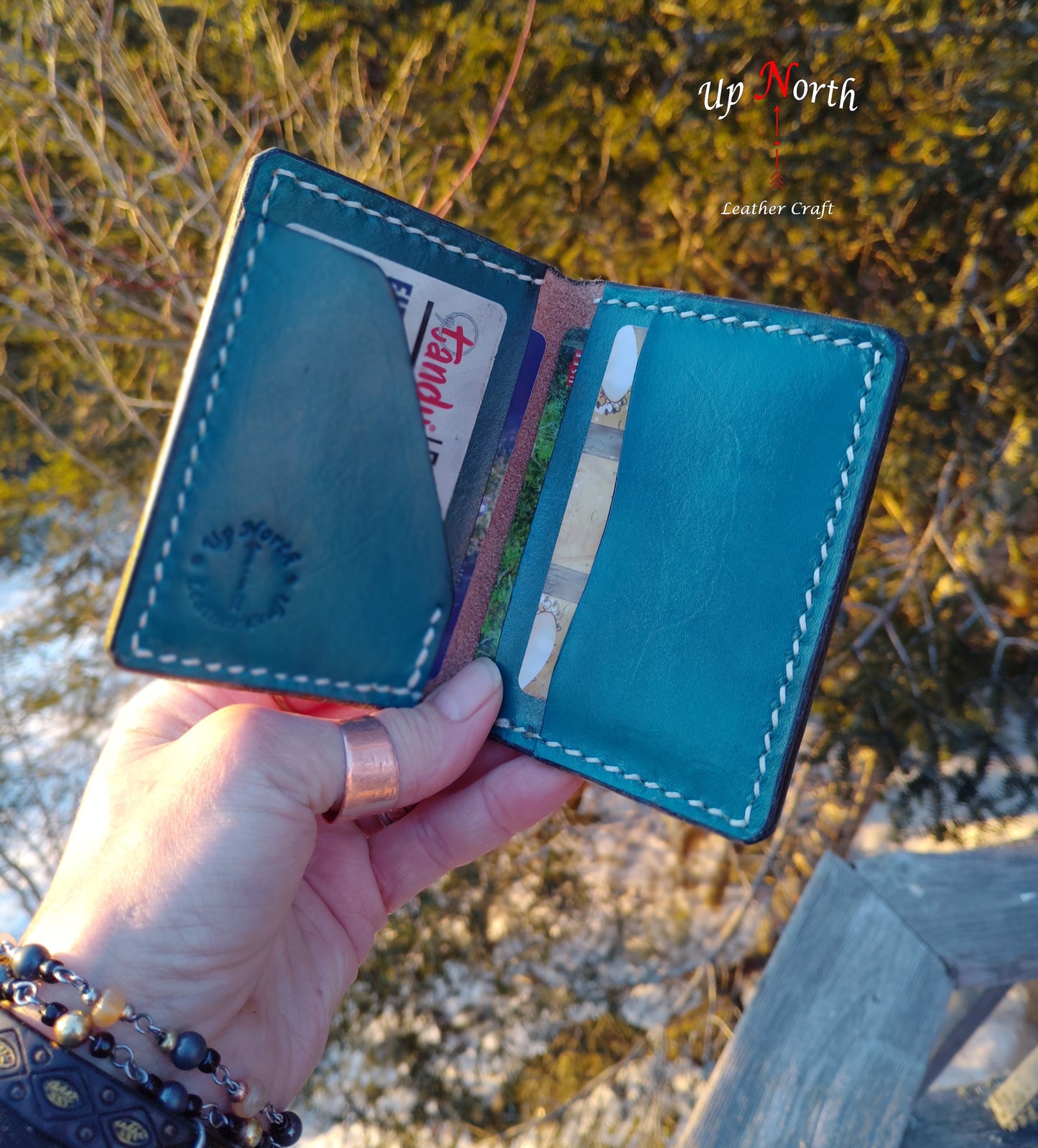 (01CW25) Handmade Leather Card Wallet - Southwest Sunset