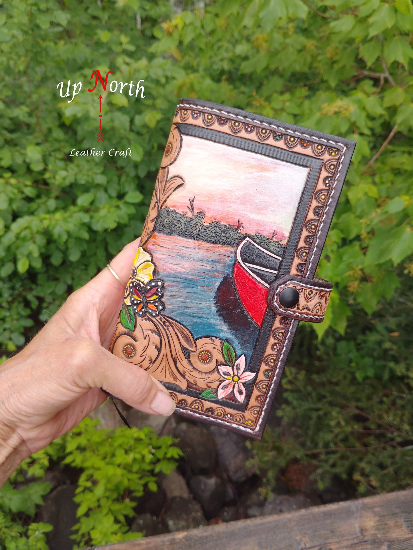 (01JM25) Medium Leather Journal - Evening Canoe