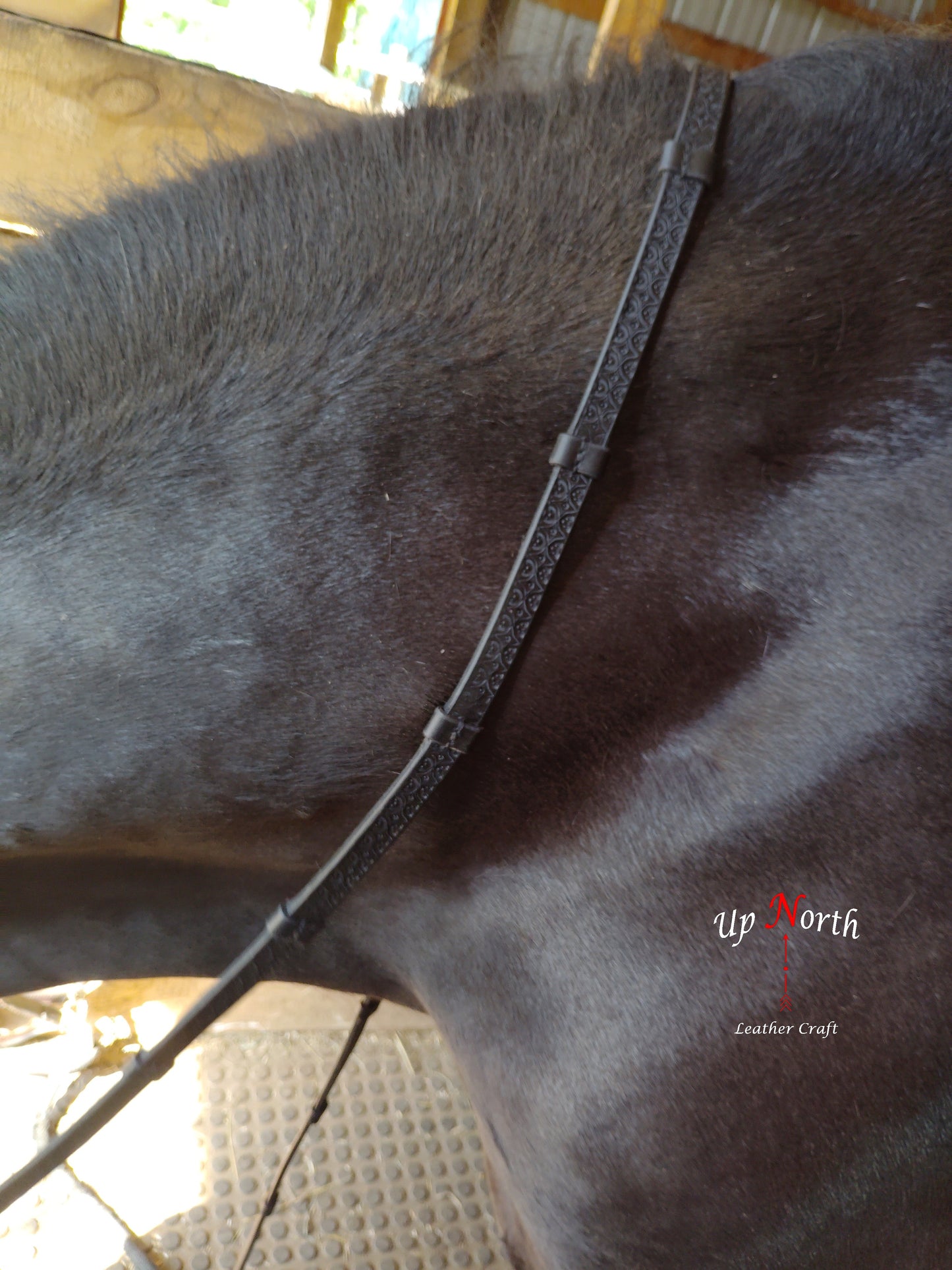 (01RE25) Leather English Reins, Tooled - Size: Oversize