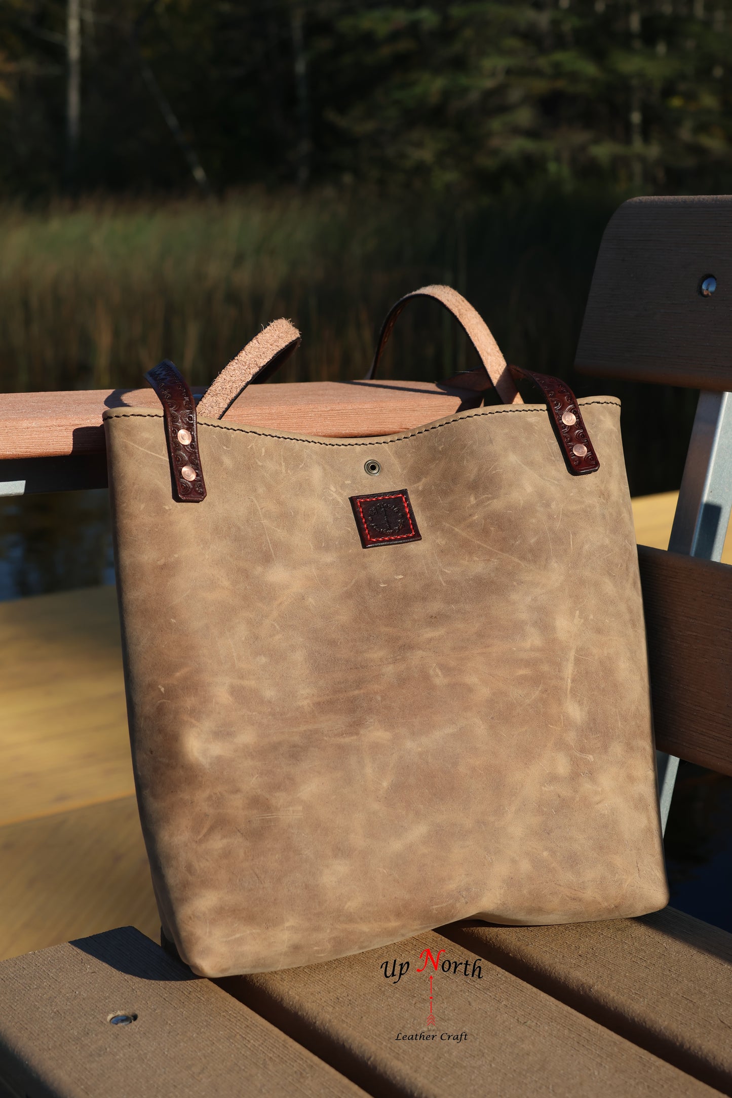 (01TOT25) Up North Leather Tote Bag - Smoke and Flowers