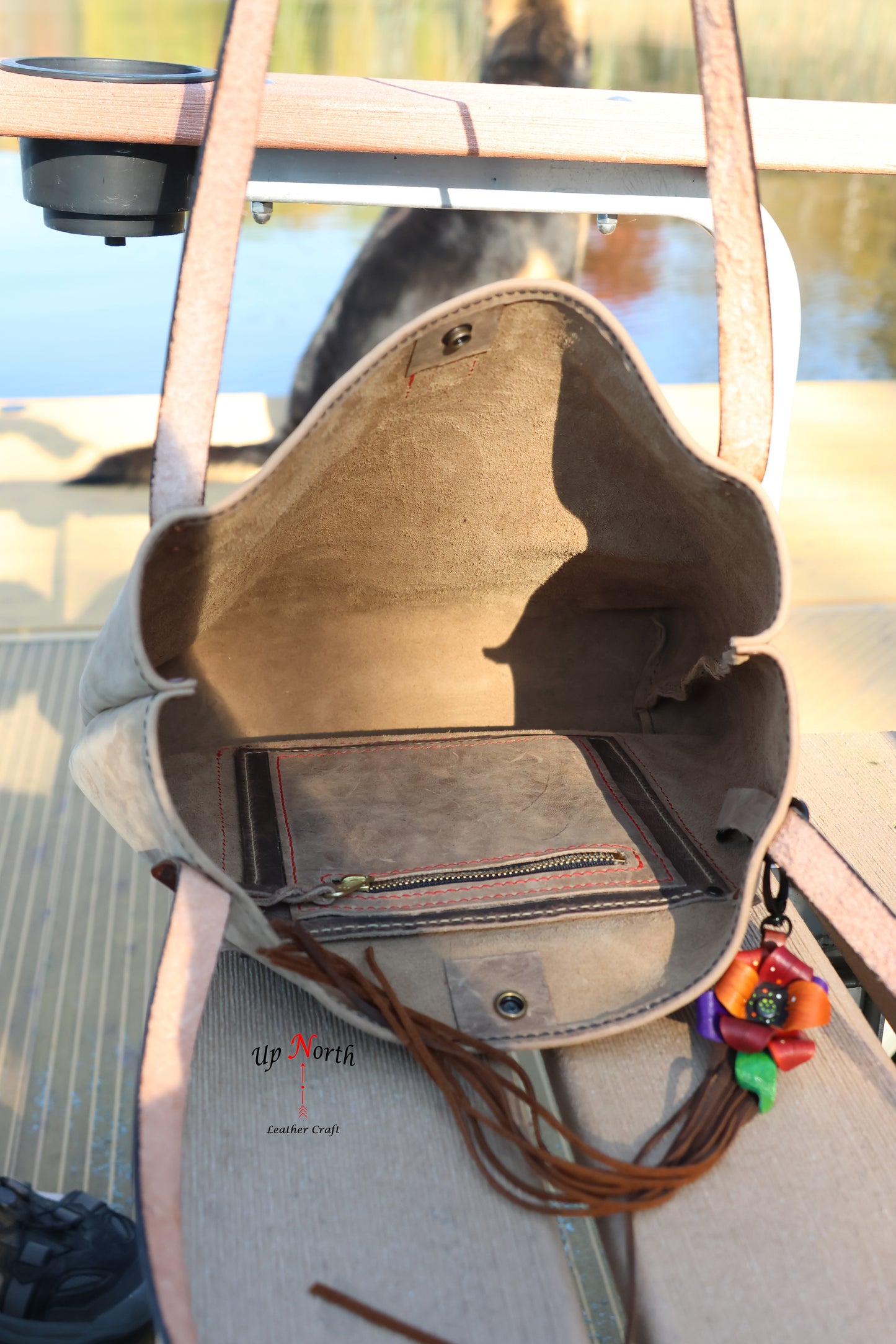 (01TOT25) Up North Leather Tote Bag - Smoke and Flowers