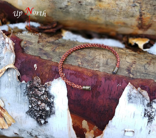 (02A24) Hand Braided Leather Anklet - Distressed Brown